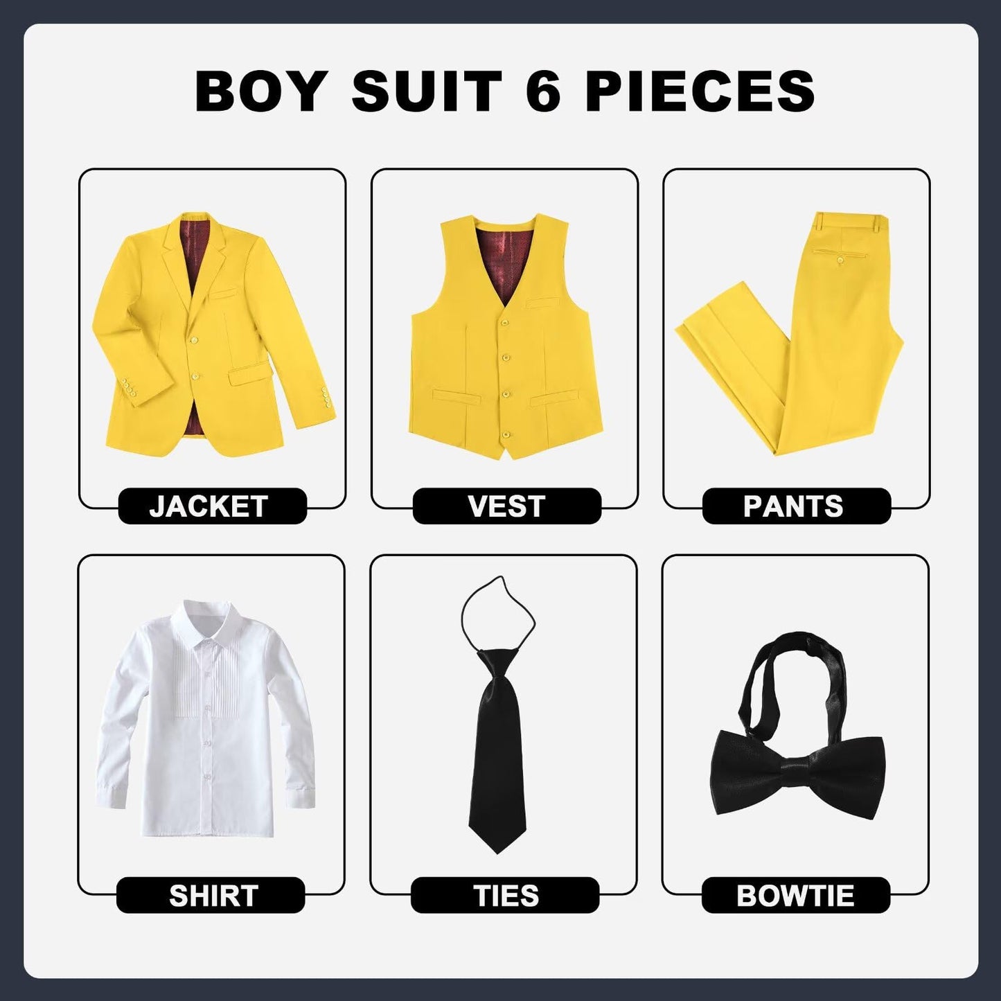Boys' Suits Size 2T Kids Black Suit Slim Fit 6 Piece Formal Suit Set Teen Toddler Ring Bearer Outfit for Wedding