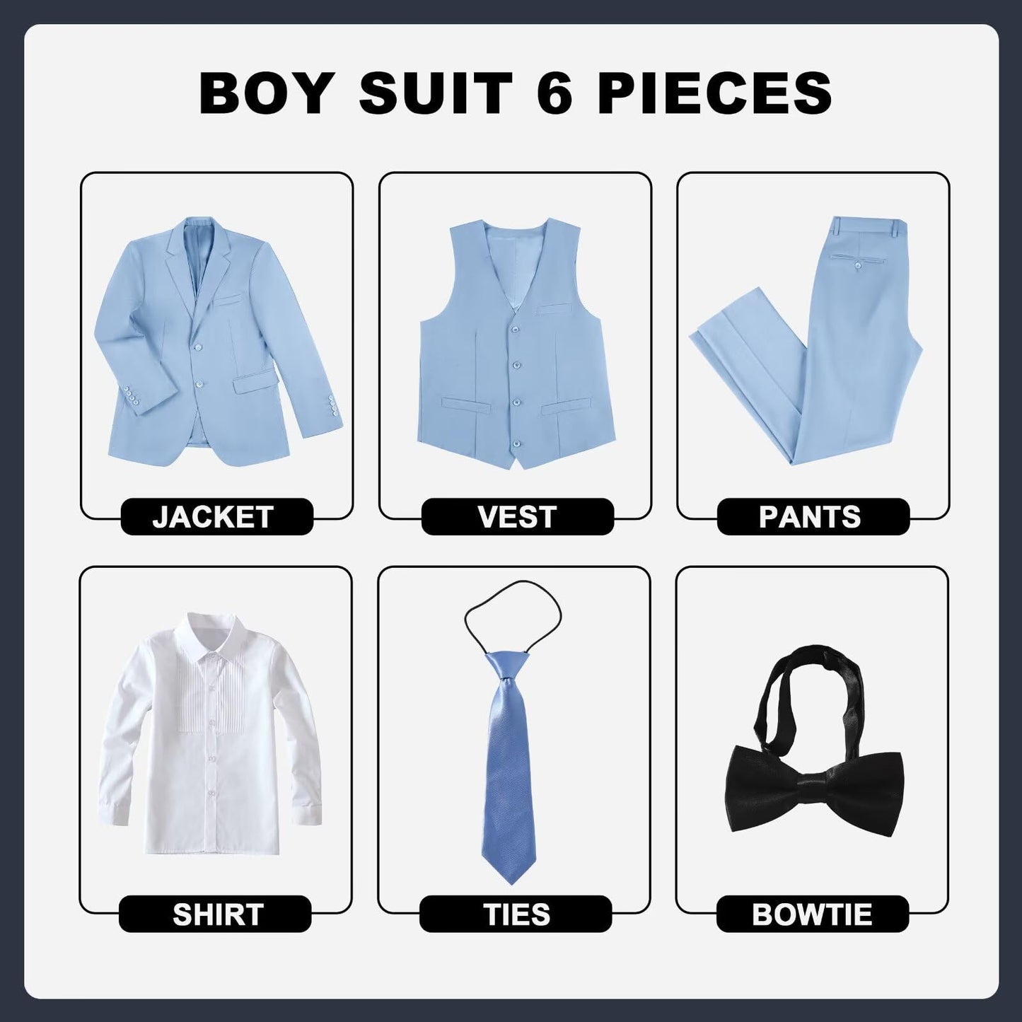 Boys' Suits Size 2T Kids Black Suit Slim Fit 6 Piece Formal Suit Set Teen Toddler Ring Bearer Outfit for Wedding