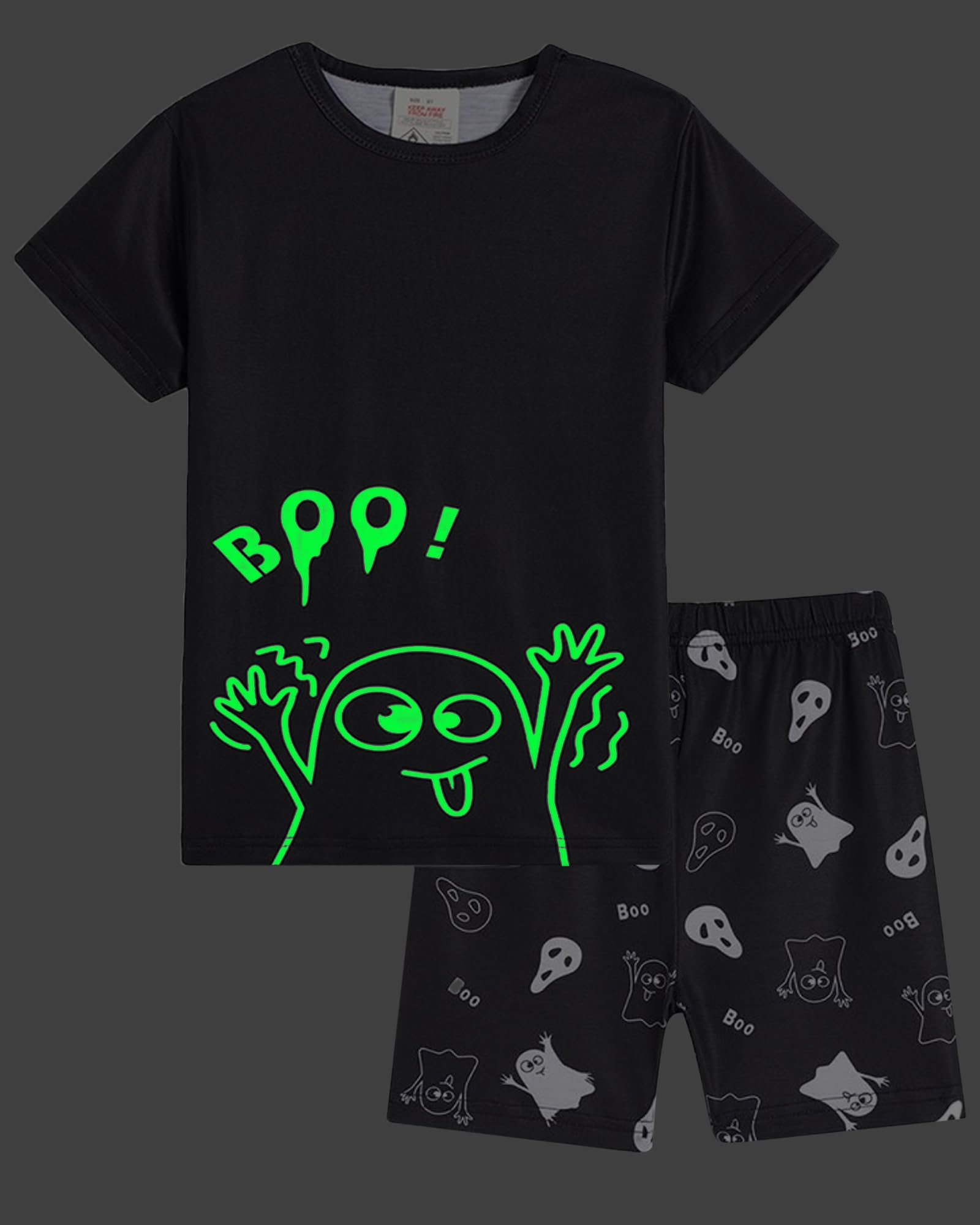 MyFav Big Boys Glow in Dark Skull Pjs Sleepwear Summer Pajama Shorts Sets, Skateboard, 14 Years