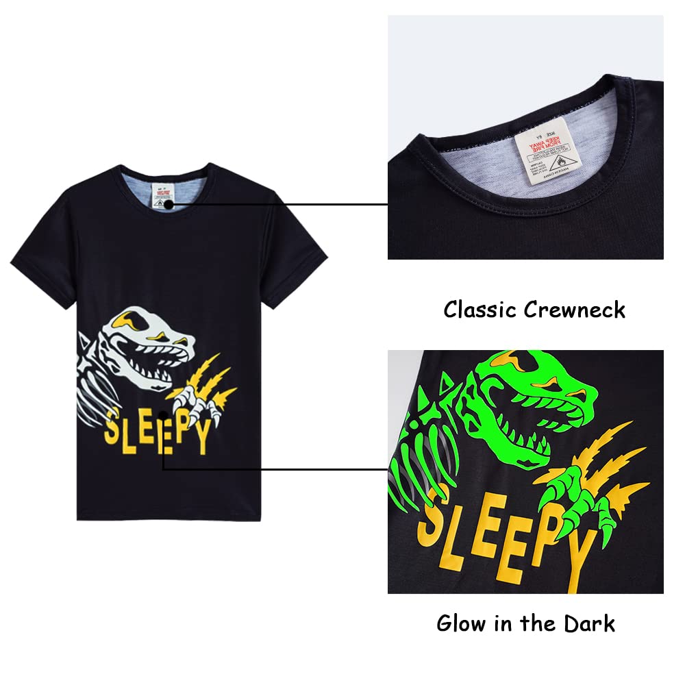 MyFav Big Boys Glow in Dark Skull Pjs Sleepwear Summer Pajama Shorts Sets, Skateboard, 14 Years