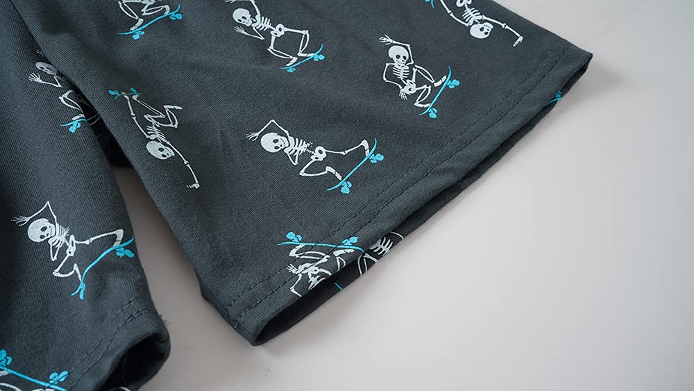 MyFav Big Boys Glow in Dark Skull Pjs Sleepwear Summer Pajama Shorts Sets, Skateboard, 14 Years