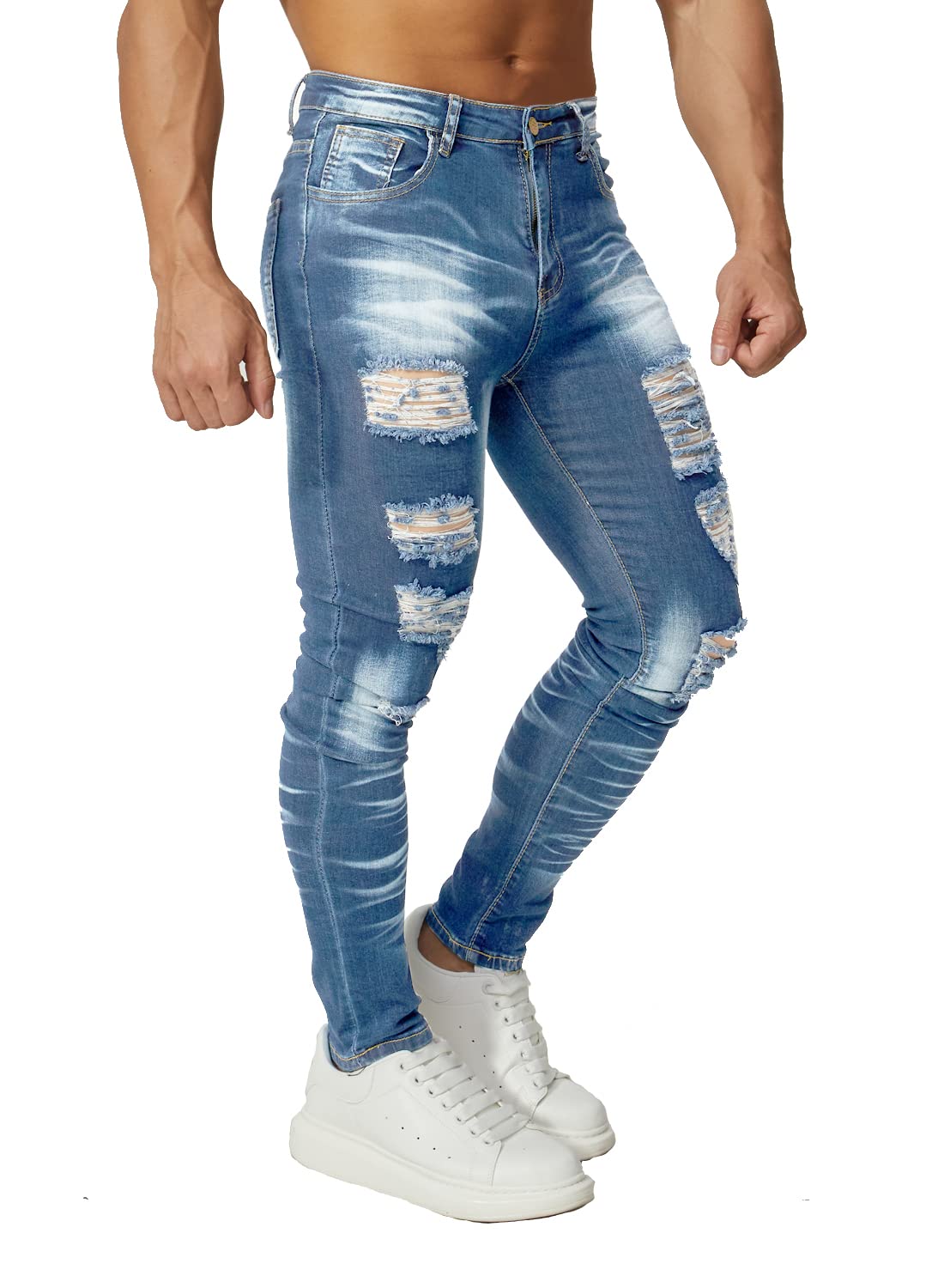 HUNGSON Men's Ripped Skinny Jeans Stretchy Slim Fit Jeans Pants for Men