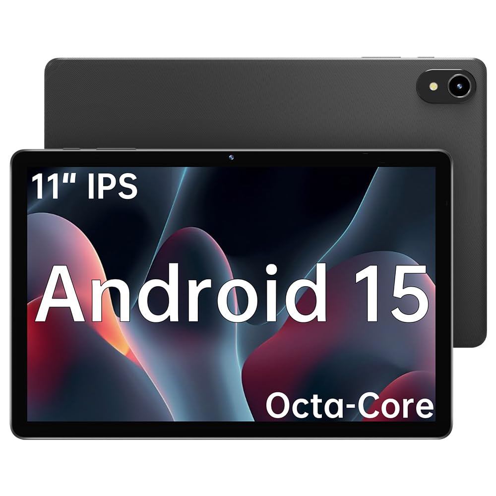 ApoloMedia 11" Tablet, 2025 Android 15 with Octa-core Processor, 8GB+128GB, 1TB Expandtion, 7000mAh Battery, HD IPS Large tableta,WiFi 6&BT5.0, Support GMS (Black, Case not Included)