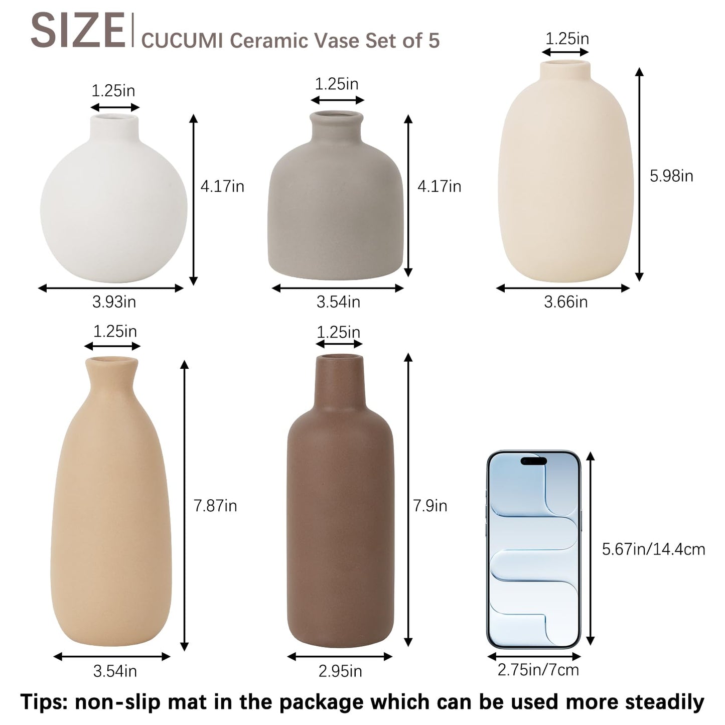 Modern Ceramic Vase Set of 5, Vases Home Decor