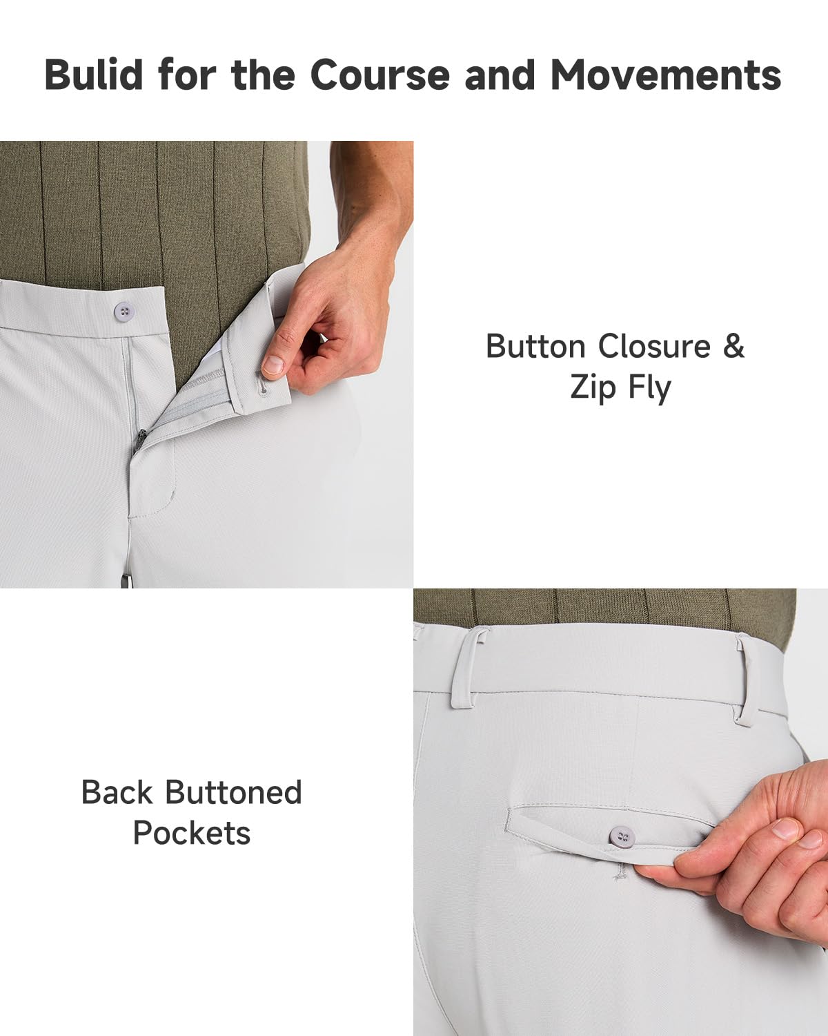 SNOWTEN Mens Golf Pants Classic Fit Stretch Work Dress Pants 30" Quick Dry Lightweight Casual Comfy Pants with Pockets Black 35w × 30L