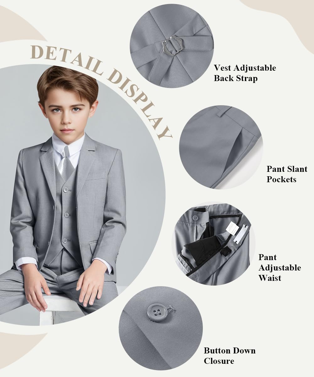 Visaccy Suit for Boys 5 Pieces Kids Tuxedo Boy Suits Slim Fit Suits Outfit for Wedding Navy Blue Size 20