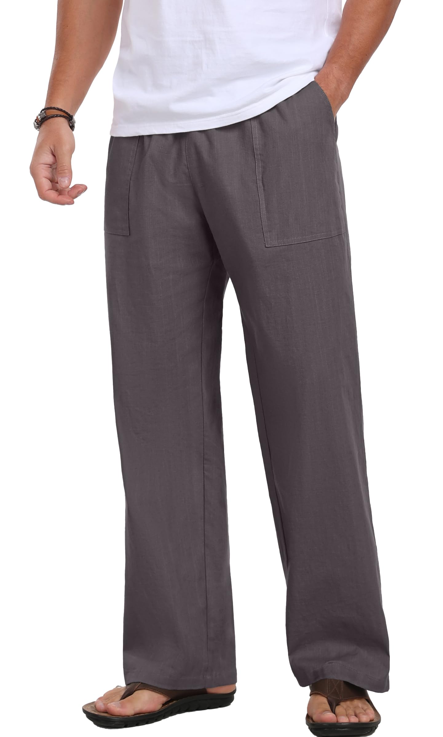 Sailwind Men's Casual Linen Pants Beach Summer Elastic Waist Drawstring Pants Lightweight Linen Trousers White