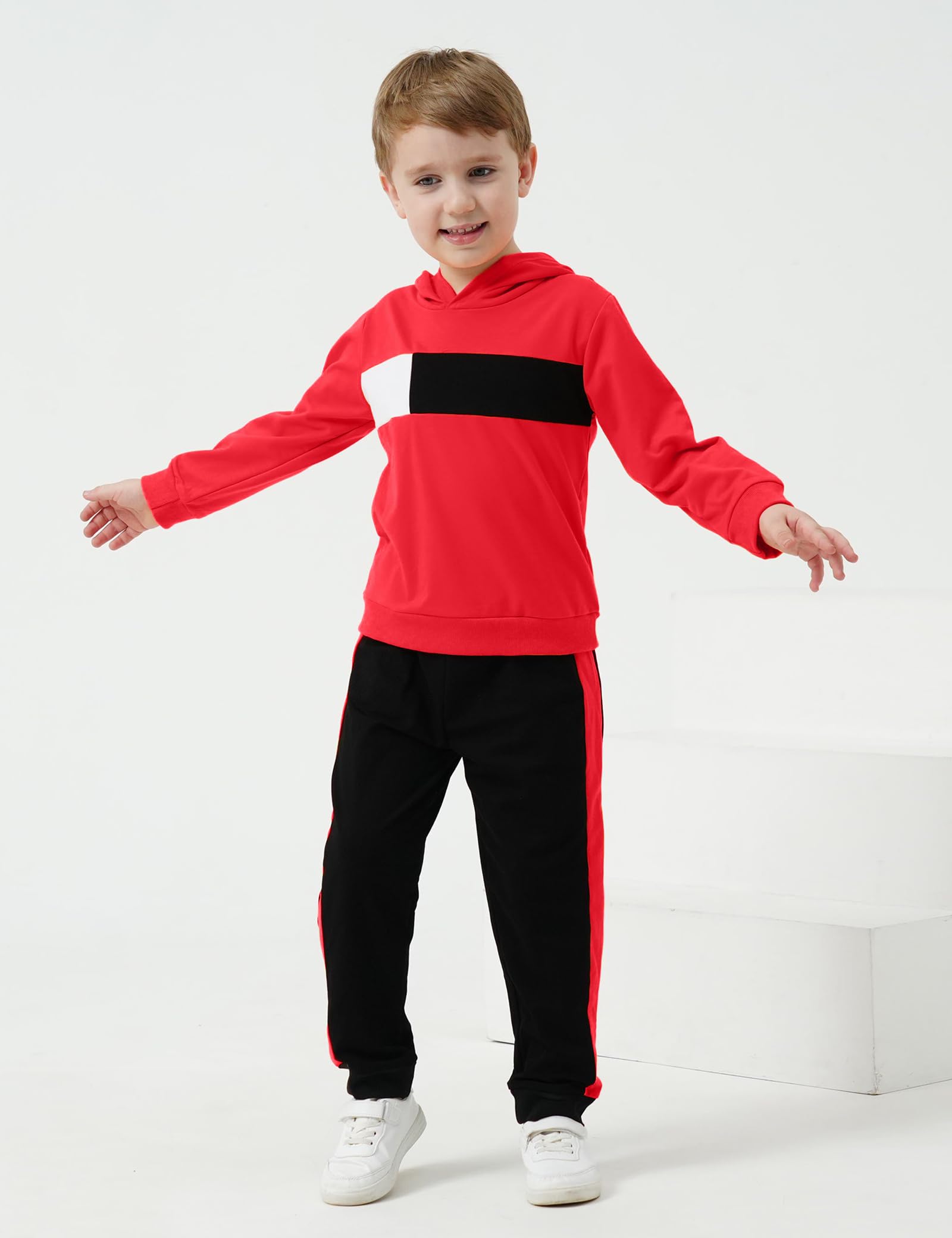 KIDLAGA Toddler Boy Clothes Long Sleeve Hoodie Sweatsuits Tops and Pants Boys Fall Winter Color Block Outfits Set Orange 11-12 Years