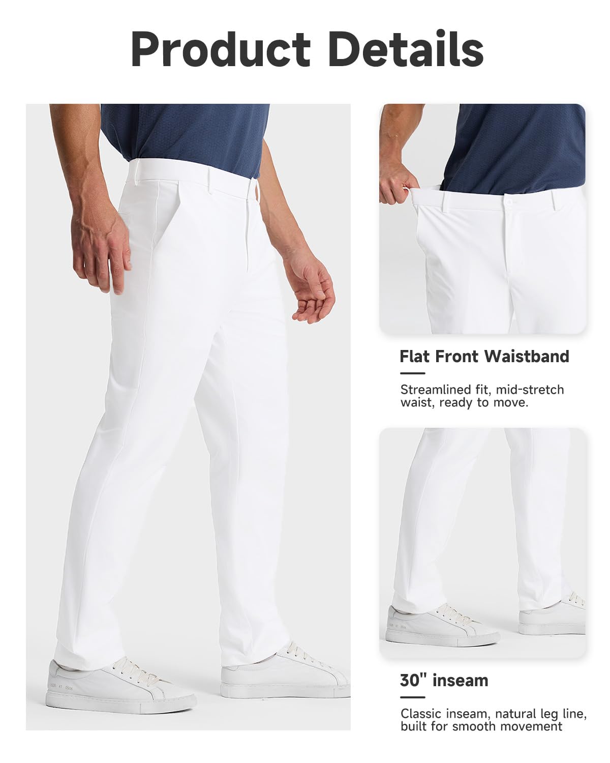 SNOWTEN Mens Golf Pants Classic Fit Stretch Work Dress Pants 30" Quick Dry Lightweight Casual Comfy Pants with Pockets Black 35w × 30L