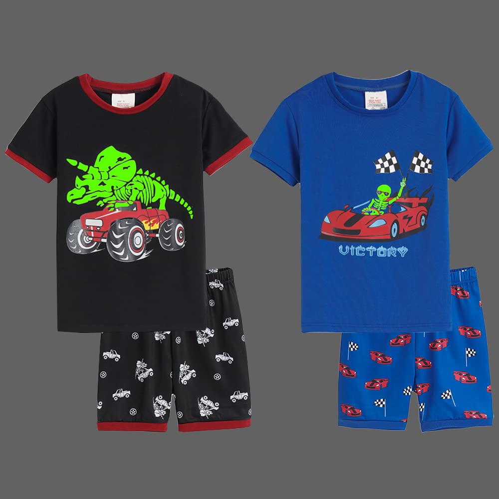 MyFav Big Boys Glow in Dark Skull Pjs Sleepwear Summer Pajama Shorts Sets, Skateboard, 14 Years