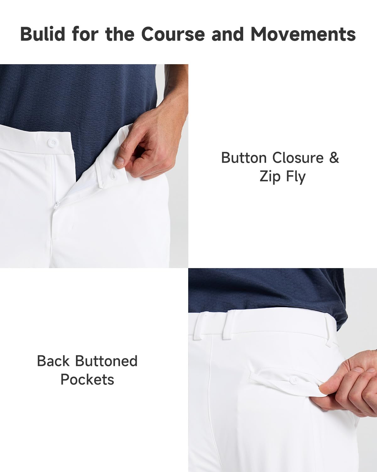 SNOWTEN Mens Golf Pants Classic Fit Stretch Work Dress Pants 30" Quick Dry Lightweight Casual Comfy Pants with Pockets Black 35w × 30L