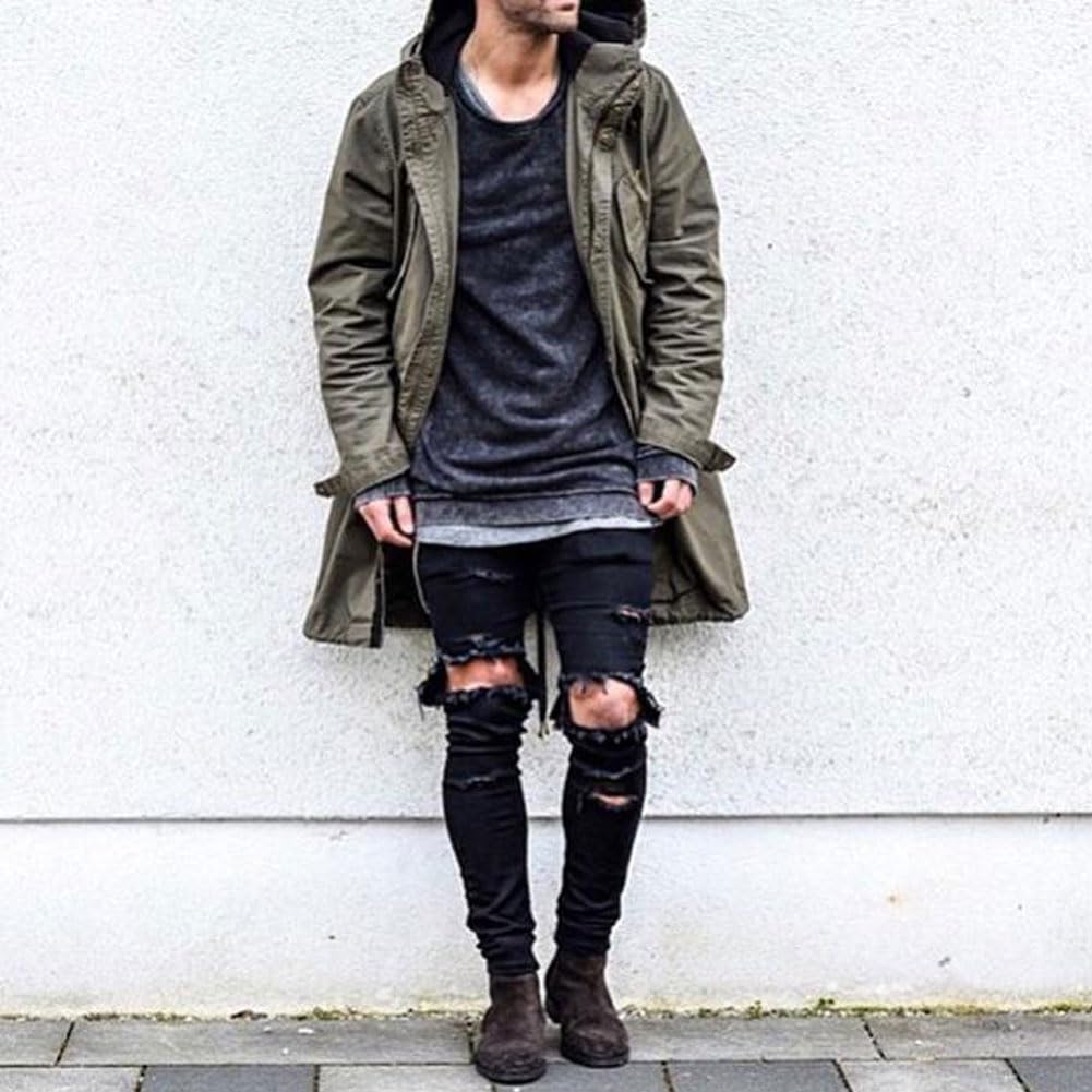 HUNGSON Men's Ripped Skinny Jeans Stretchy Slim Fit Jeans Pants for Men