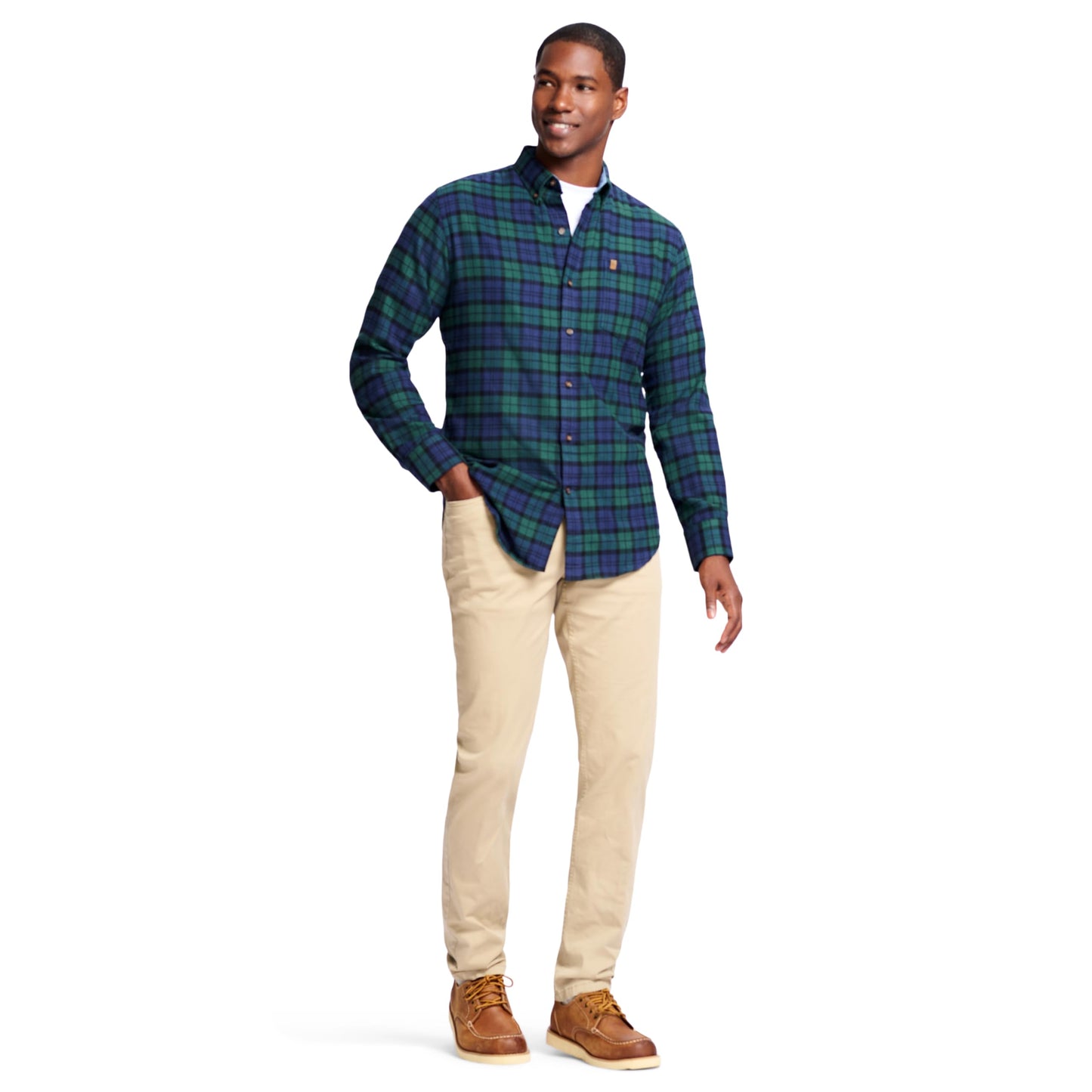 IZOD Men's Stratton Flannel Long Sleeve Button Down Shirt, Asphalt, S