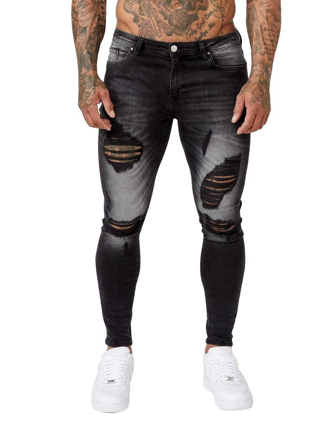 HUNGSON Men's Ripped Skinny Jeans Stretchy Slim Fit Jeans Pants for Men