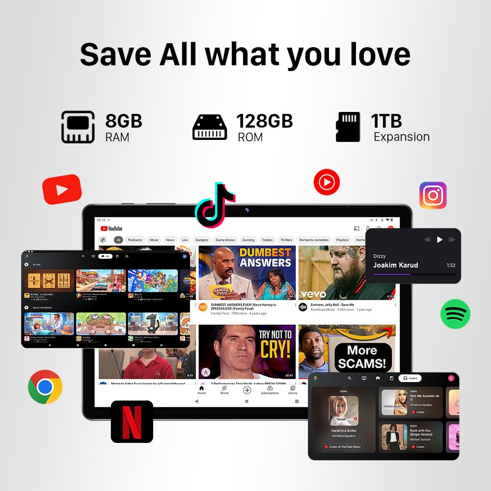 ApoloMedia 11" Tablet, 2025 Android 15 with Octa-core Processor, 8GB+128GB, 1TB Expandtion, 7000mAh Battery, HD IPS Large tableta,WiFi 6&BT5.0, Support GMS (Black, Case not Included)