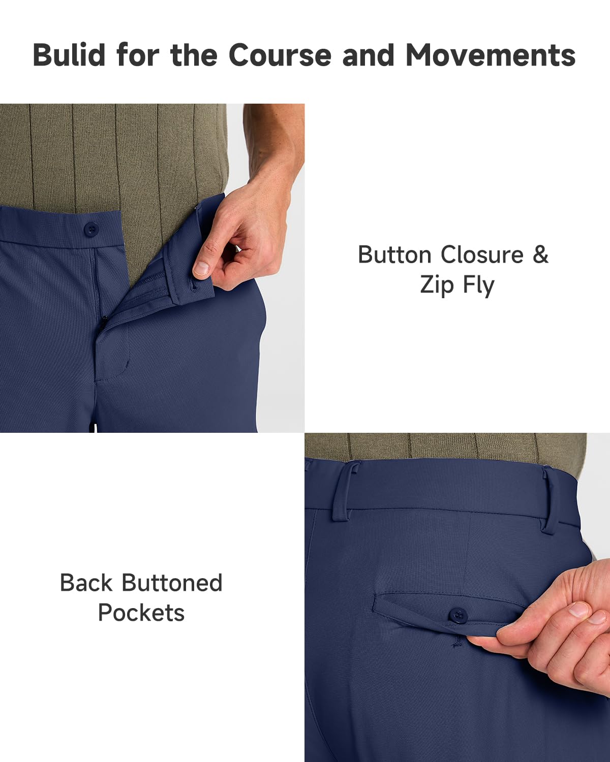 SNOWTEN Mens Golf Pants Classic Fit Stretch Work Dress Pants 30" Quick Dry Lightweight Casual Comfy Pants with Pockets Black 35w × 30L