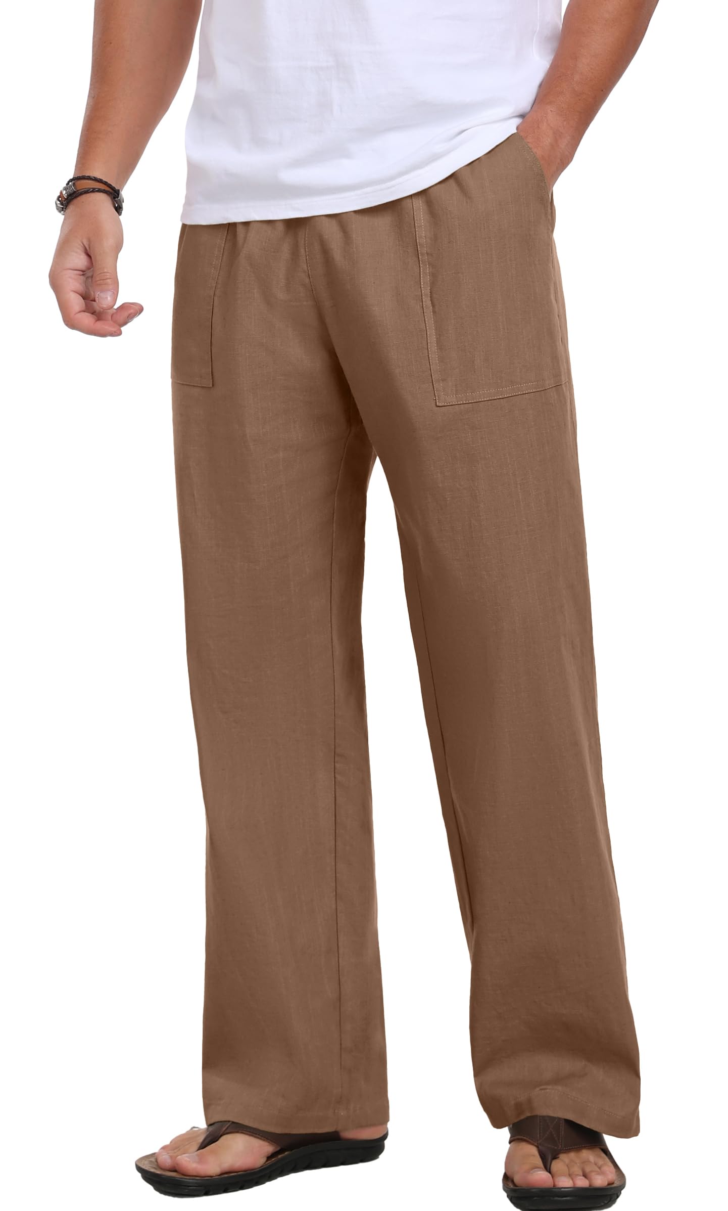 Sailwind Men's Casual Linen Pants Beach Summer Elastic Waist Drawstring Pants Lightweight Linen Trousers White