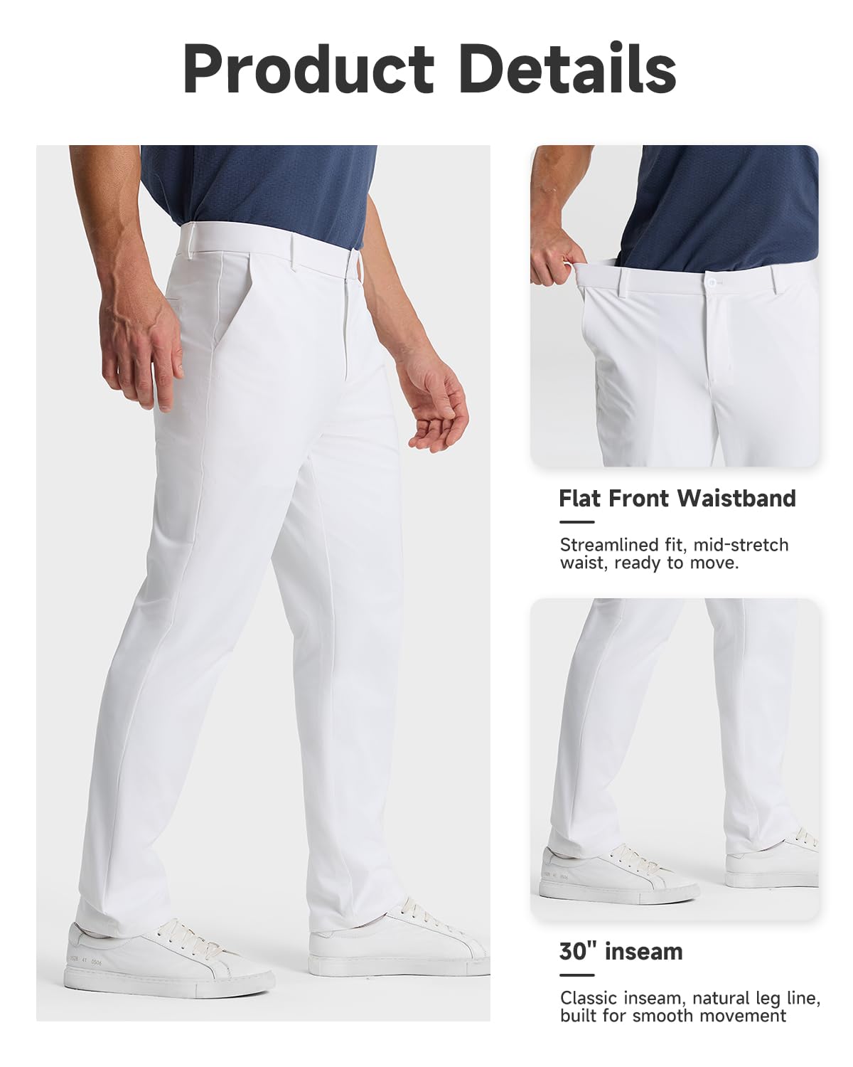 SNOWTEN Mens Golf Pants Classic Fit Stretch Work Dress Pants 30" Quick Dry Lightweight Casual Comfy Pants with Pockets Black 35w × 30L