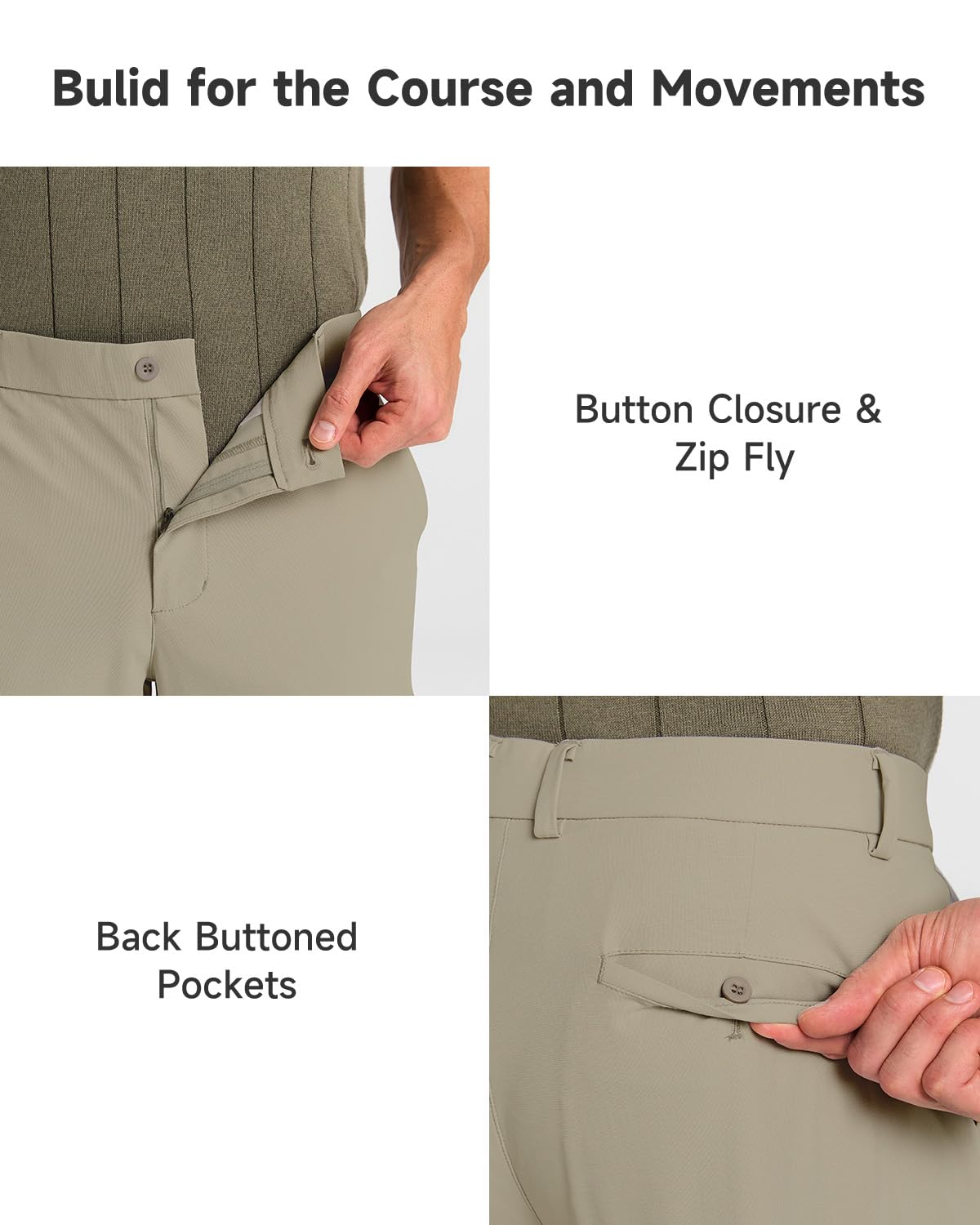 SNOWTEN Mens Golf Pants Classic Fit Stretch Work Dress Pants 30" Quick Dry Lightweight Casual Comfy Pants with Pockets Black 35w × 30L