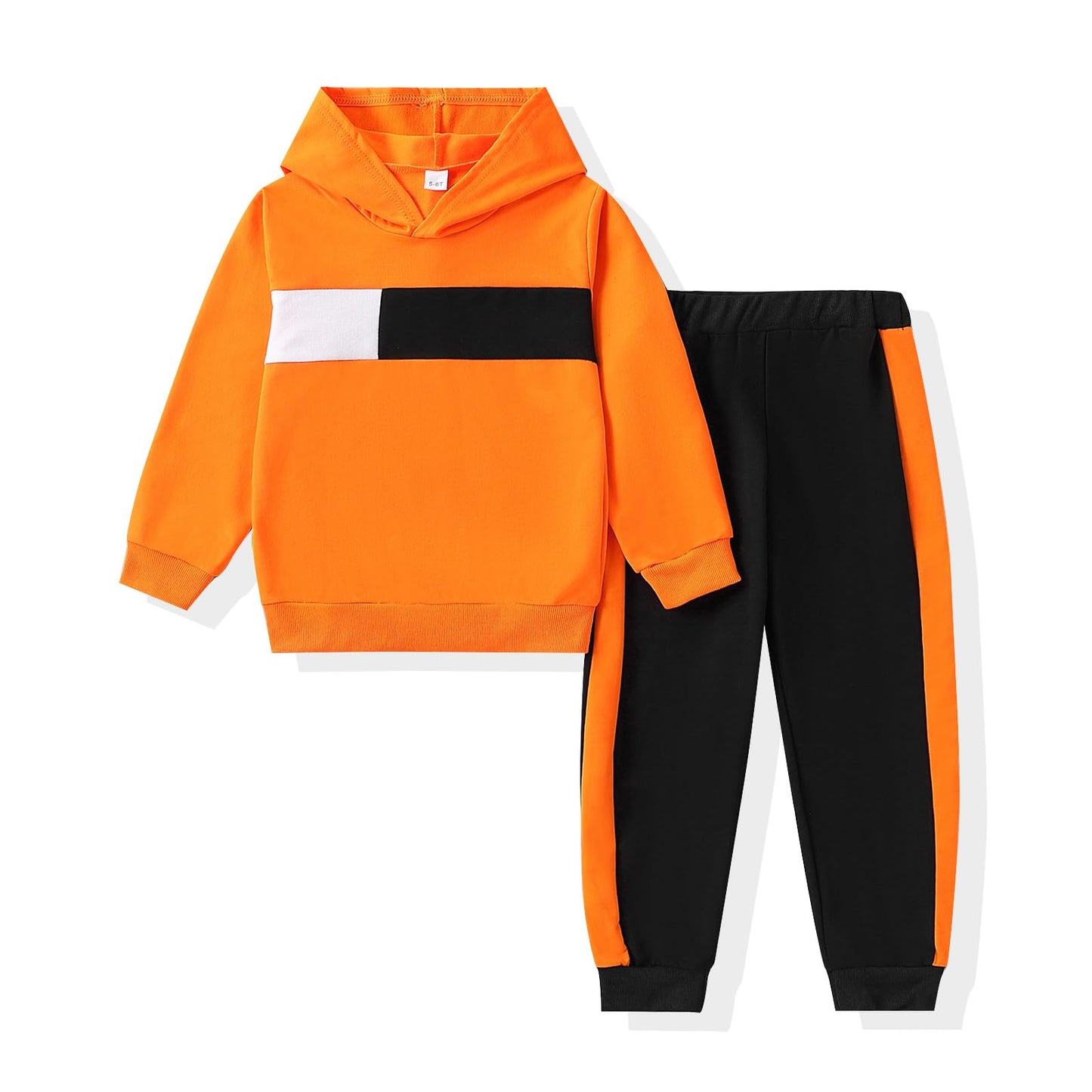 KIDLAGA Toddler Boy Clothes Long Sleeve Hoodie Sweatsuits Tops and Pants Boys Fall Winter Color Block Outfits Set Orange 11-12 Years