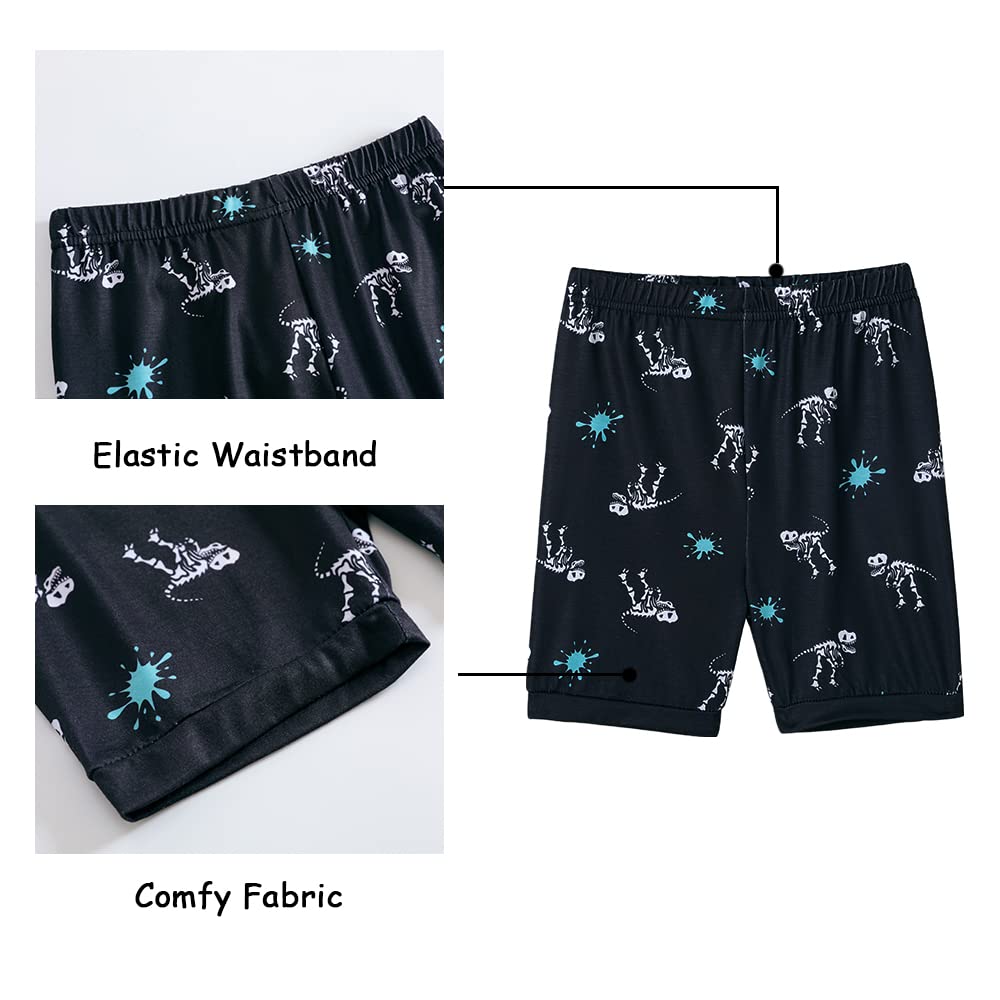 MyFav Big Boys Glow in Dark Skull Pjs Sleepwear Summer Pajama Shorts Sets, Skateboard, 14 Years