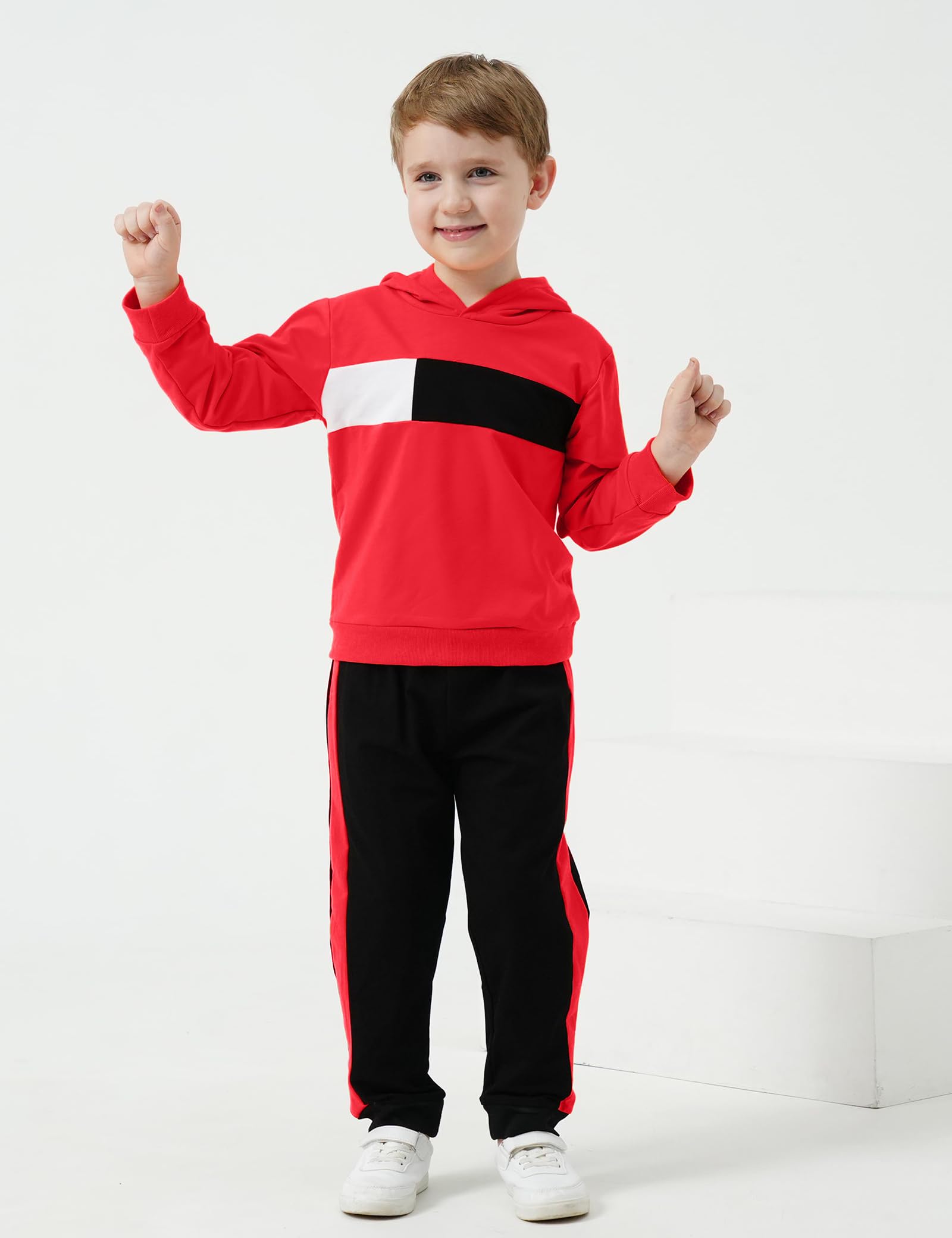 KIDLAGA Toddler Boy Clothes Long Sleeve Hoodie Sweatsuits Tops and Pants Boys Fall Winter Color Block Outfits Set Orange 11-12 Years