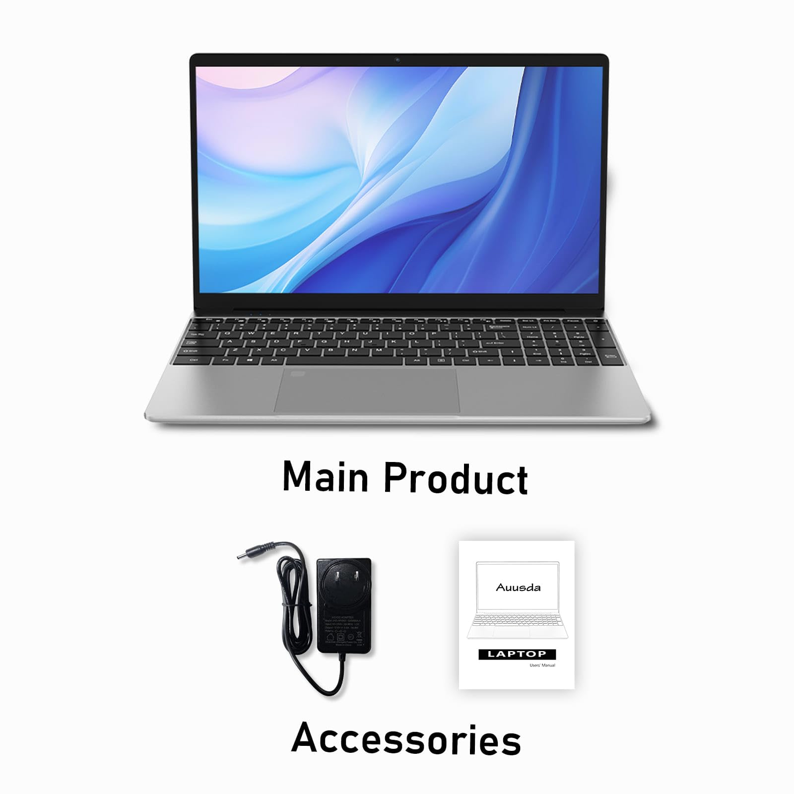 Auusda 15.6" Laptop Computer, 16GB RAM, 1TB NVMe, 4C4T N95 Up to 3.4GHz, FHD Display, Backlit Keyboard, Fingerprint Reader, Big 8000mAh Battery, Win11 Pro, Upgradable to 10TB Storage, Silver, T152A