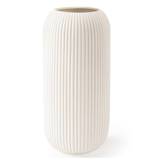 Ceramic Vase for Flowers – Modern Small Ribbed Textured Flower Vase for Home Decor, Pampas Grass, Decorative, Farmhouse, Coffee Table, Kitchen Centerpieces, Bookshelf and Home Living (White)