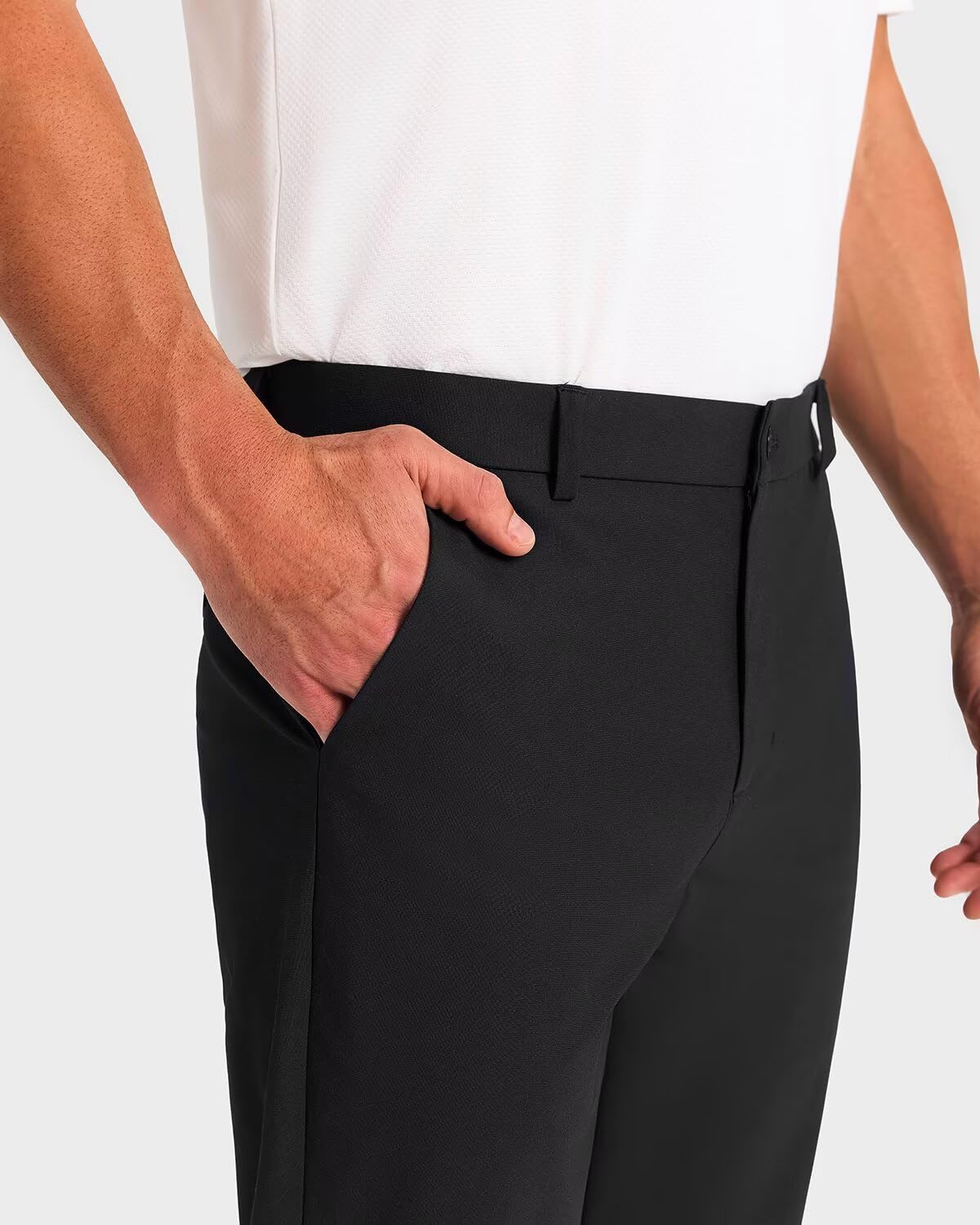 SNOWTEN Mens Golf Pants Classic Fit Stretch Work Dress Pants 30" Quick Dry Lightweight Casual Comfy Pants with Pockets Black 35w × 30L