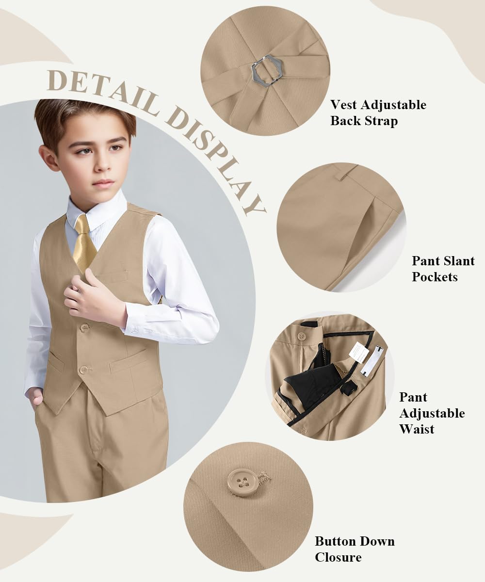 Visaccy Suit for Boys 5 Pieces Kids Tuxedo Boy Suits Slim Fit Suits Outfit for Wedding Navy Blue Size 20