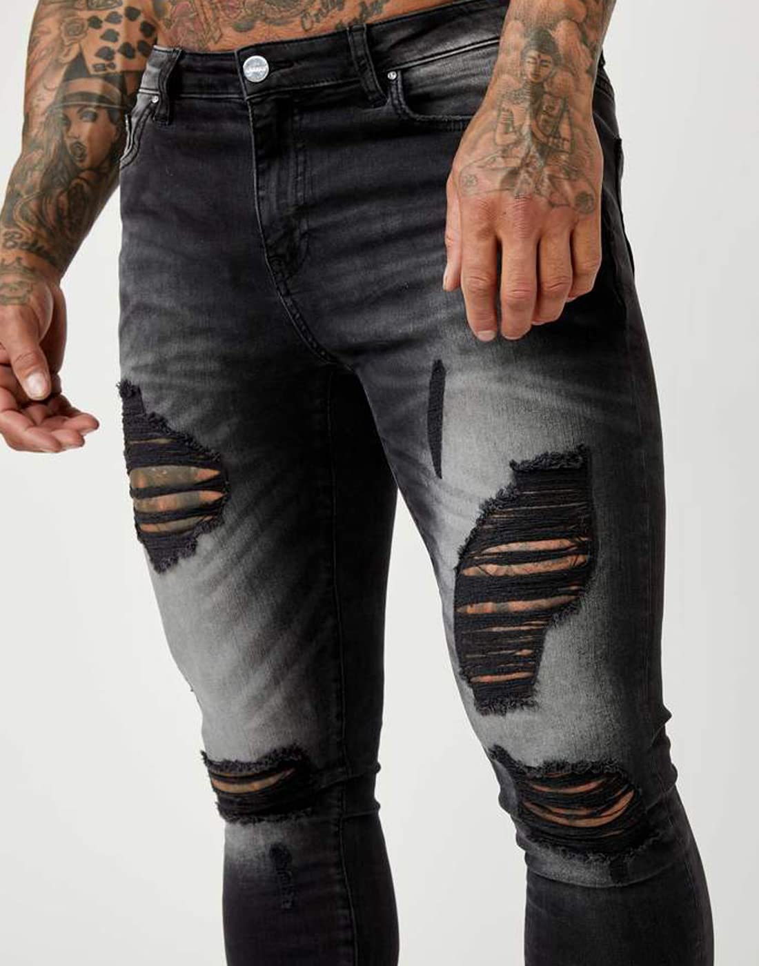 HUNGSON Men's Ripped Skinny Jeans Stretchy Slim Fit Jeans Pants for Men