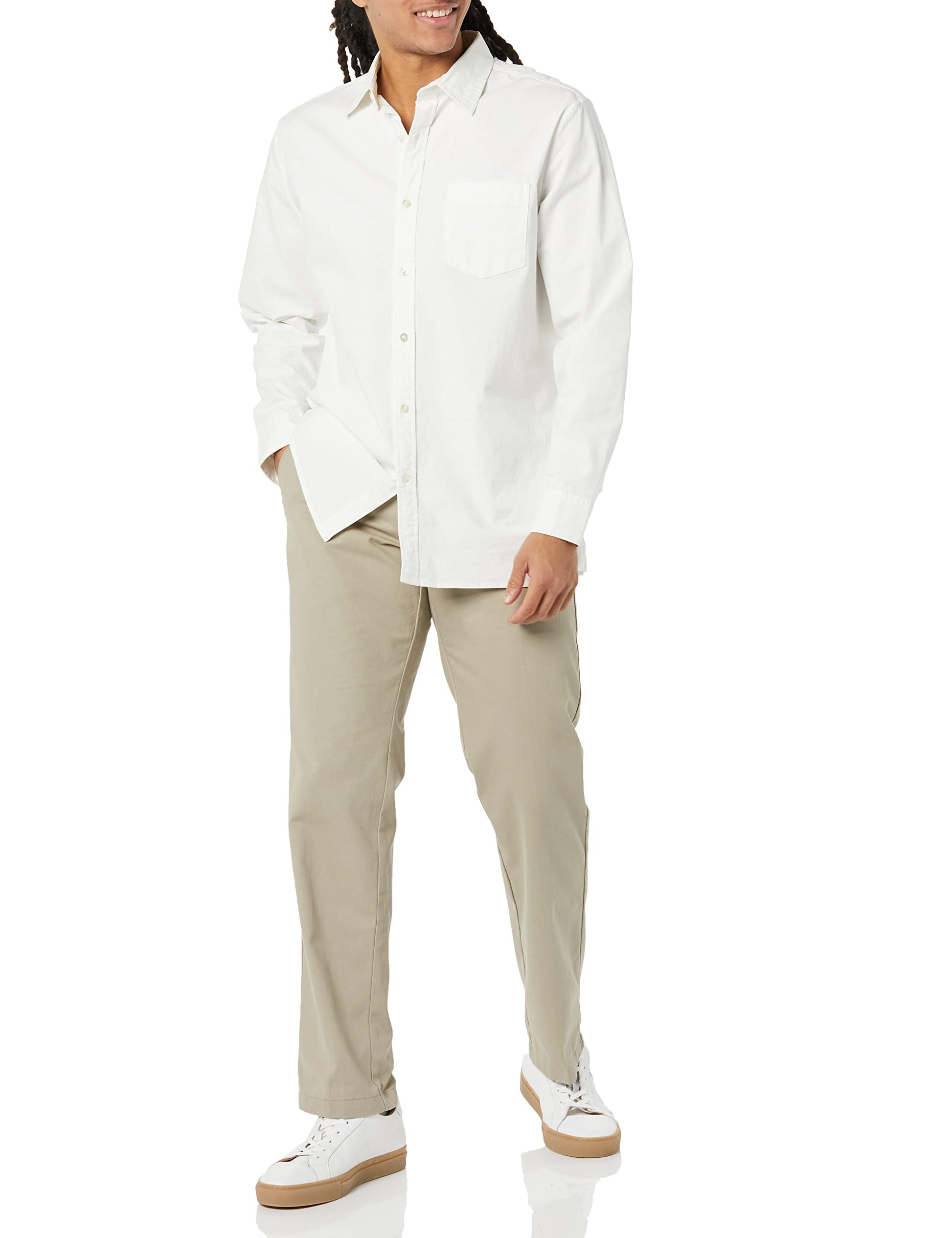  Men's Straight-Fit Wrinkle-Resistant Flat-Front Chino Pant, Black, 28W x 28L