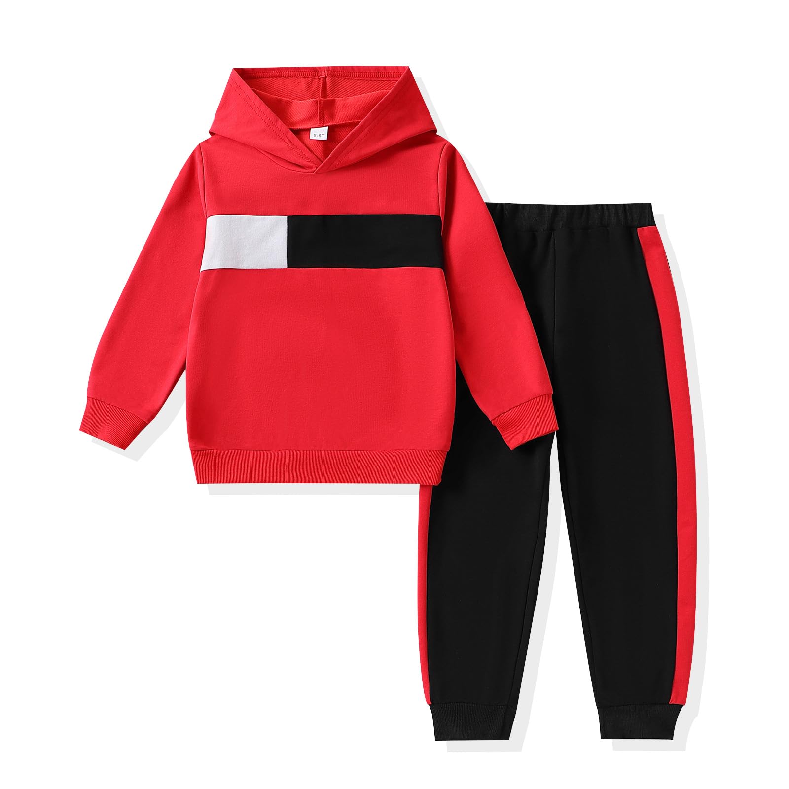 KIDLAGA Toddler Boy Clothes Long Sleeve Hoodie Sweatsuits Tops and Pants Boys Fall Winter Color Block Outfits Set Orange 11-12 Years