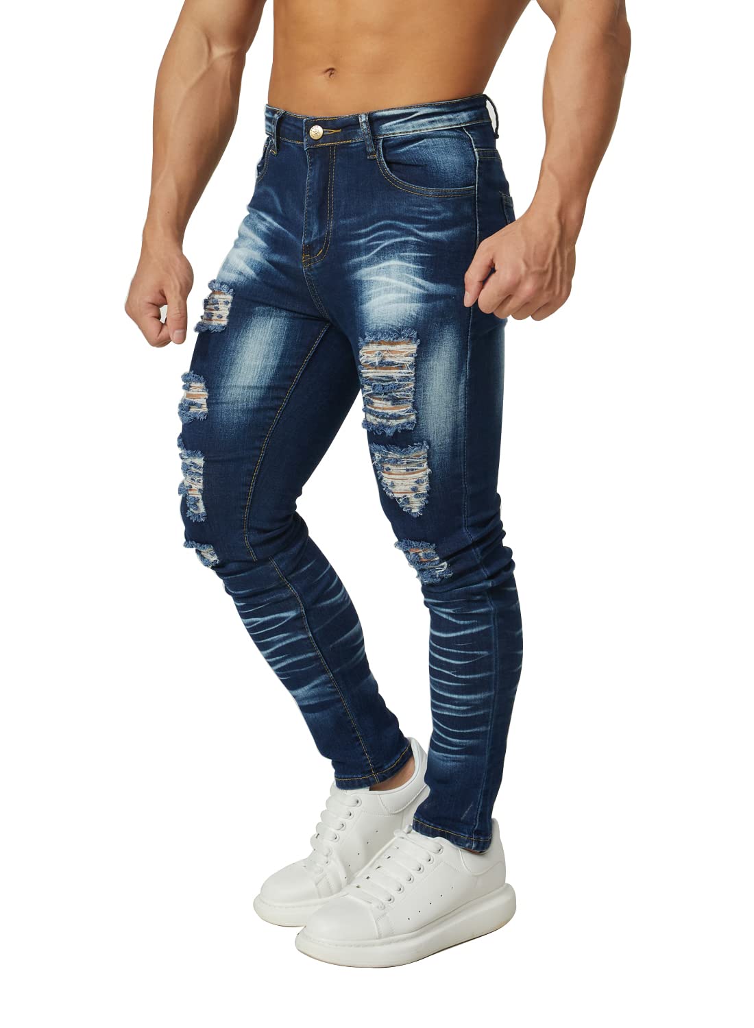 HUNGSON Men's Ripped Skinny Jeans Stretchy Slim Fit Jeans Pants for Men