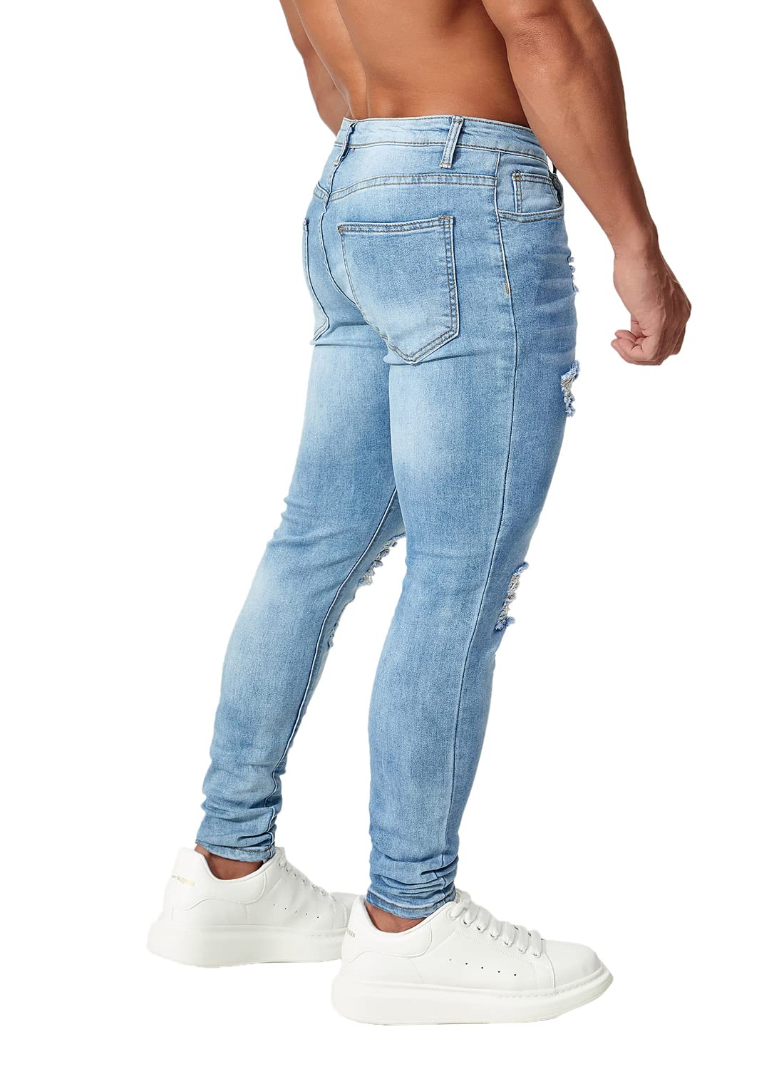 HUNGSON Men's Ripped Skinny Jeans Stretchy Slim Fit Jeans Pants for Men