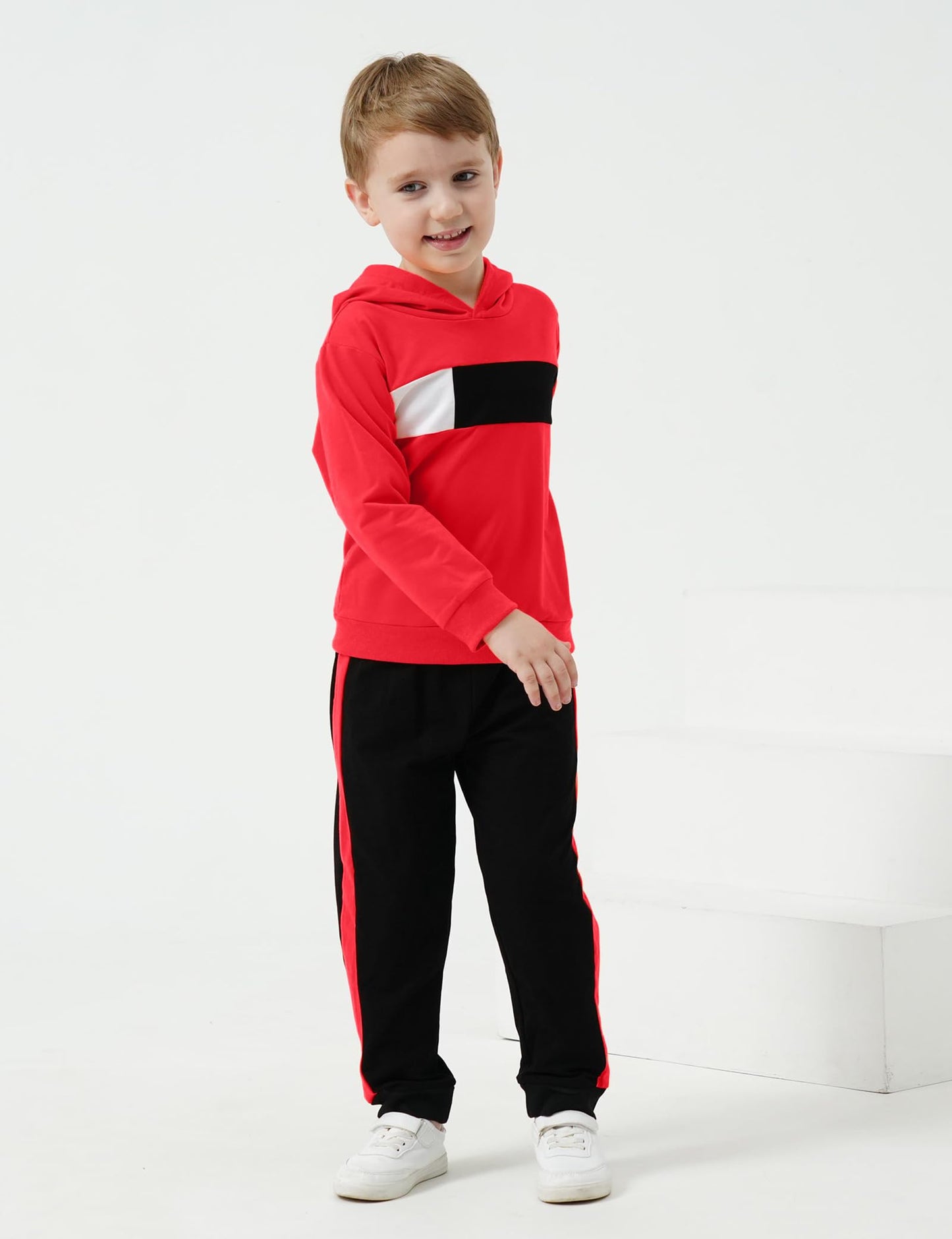 KIDLAGA Toddler Boy Clothes Long Sleeve Hoodie Sweatsuits Tops and Pants Boys Fall Winter Color Block Outfits Set Orange 11-12 Years