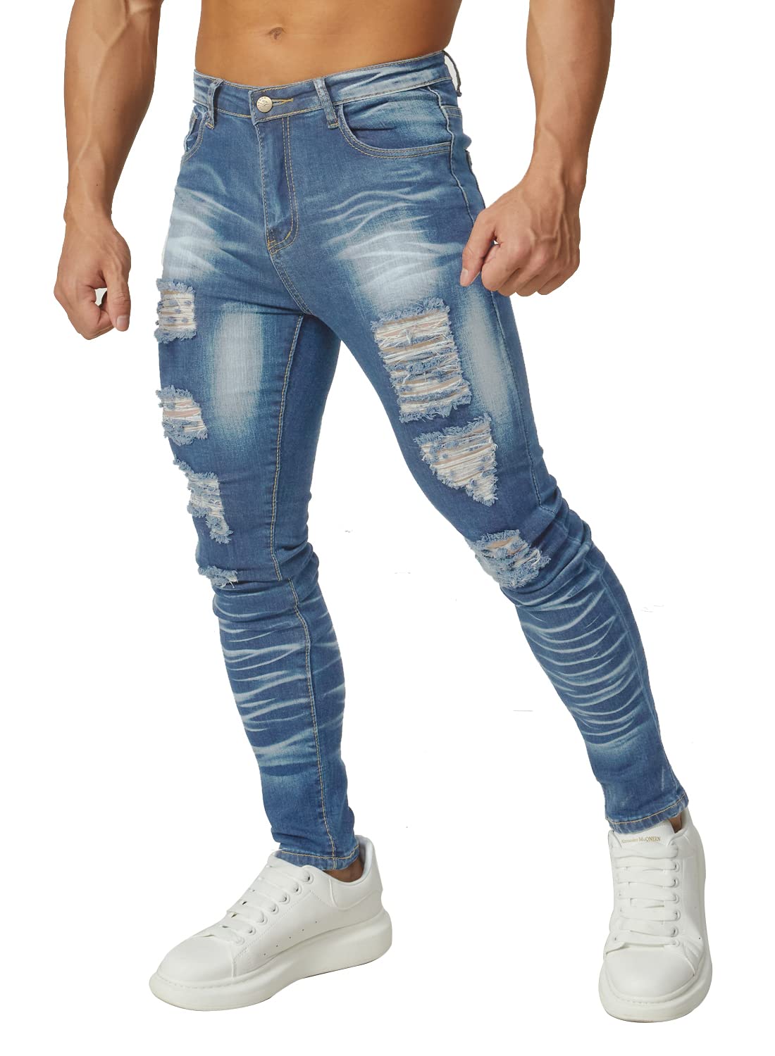 HUNGSON Men's Ripped Skinny Jeans Stretchy Slim Fit Jeans Pants for Men