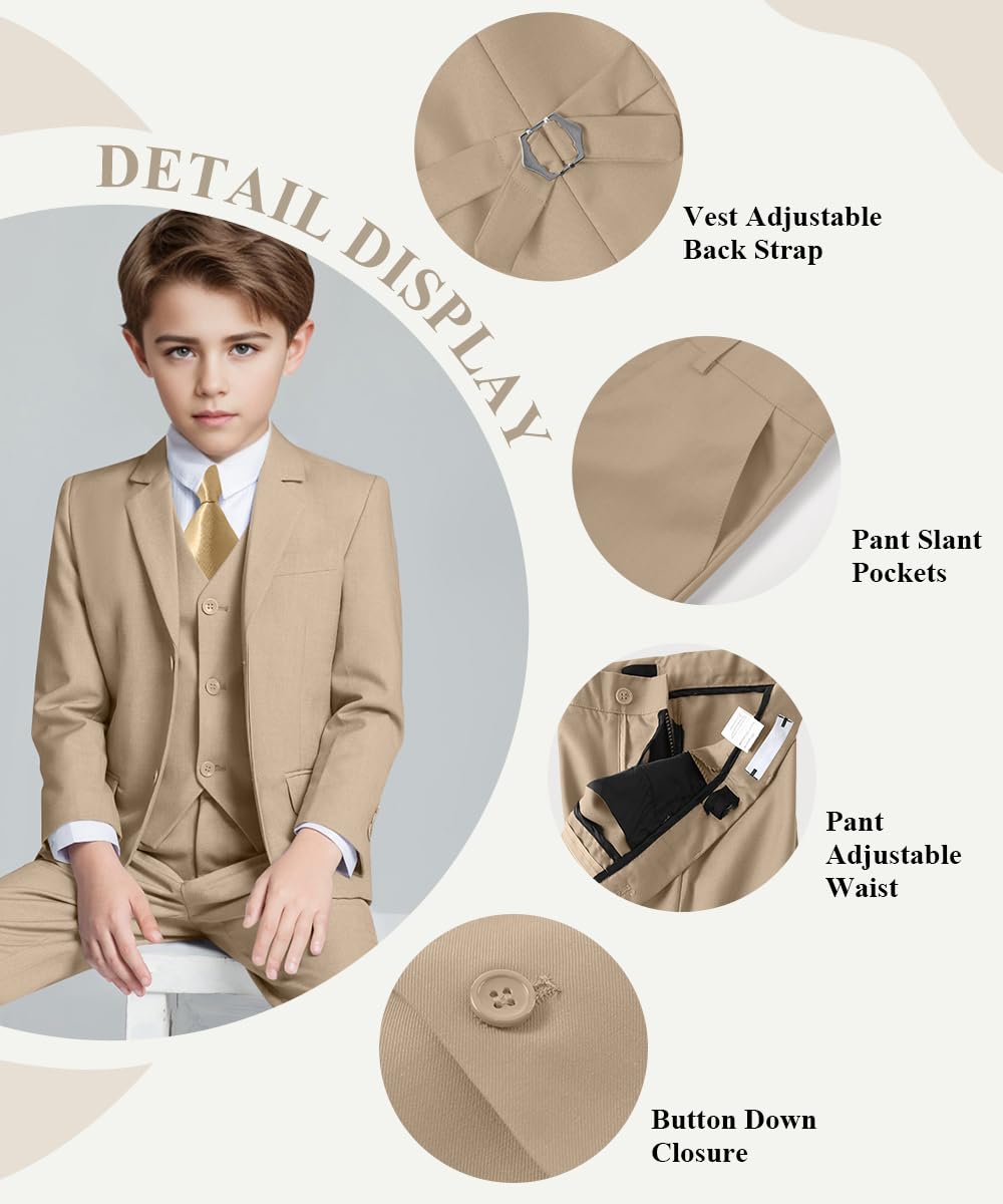 Visaccy Suit for Boys 5 Pieces Kids Tuxedo Boy Suits Slim Fit Suits Outfit for Wedding Navy Blue Size 20