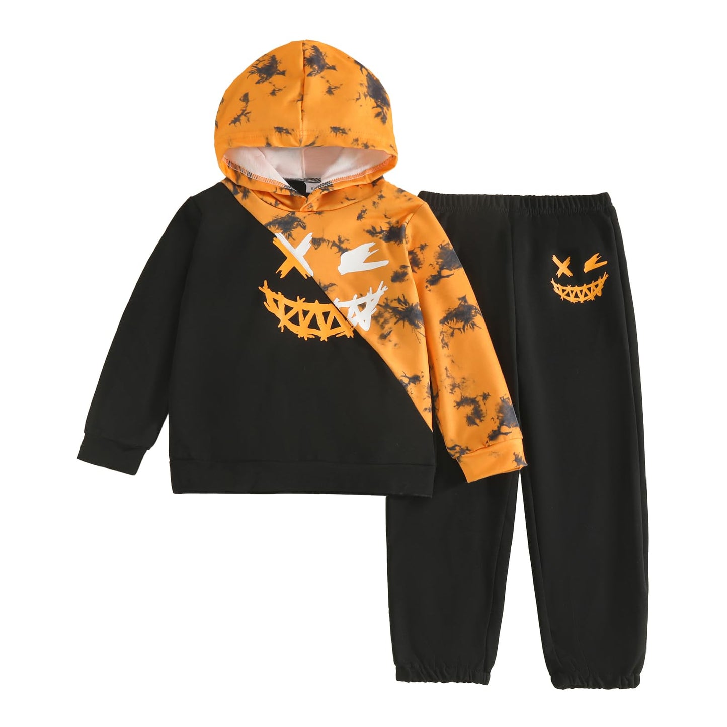 KIDLAGA Toddler Boy Clothes Long Sleeve Hoodie Sweatsuits Tops and Pants Boys Fall Winter Color Block Outfits Set Orange 11-12 Years