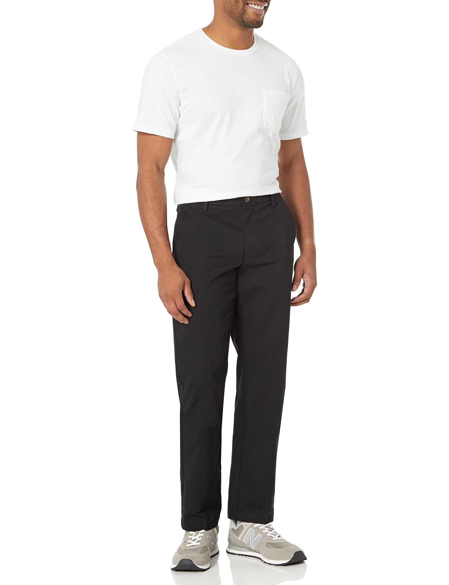  Men's Straight-Fit Wrinkle-Resistant Flat-Front Chino Pant, Black, 28W x 28L