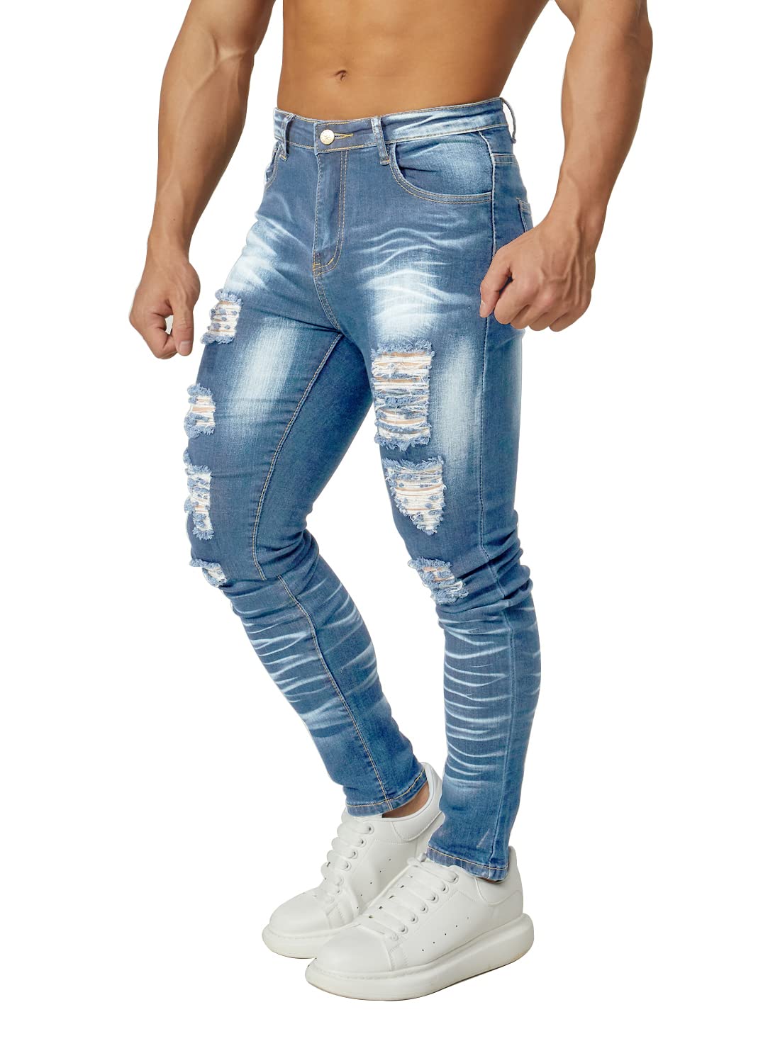 HUNGSON Men's Ripped Skinny Jeans Stretchy Slim Fit Jeans Pants for Men