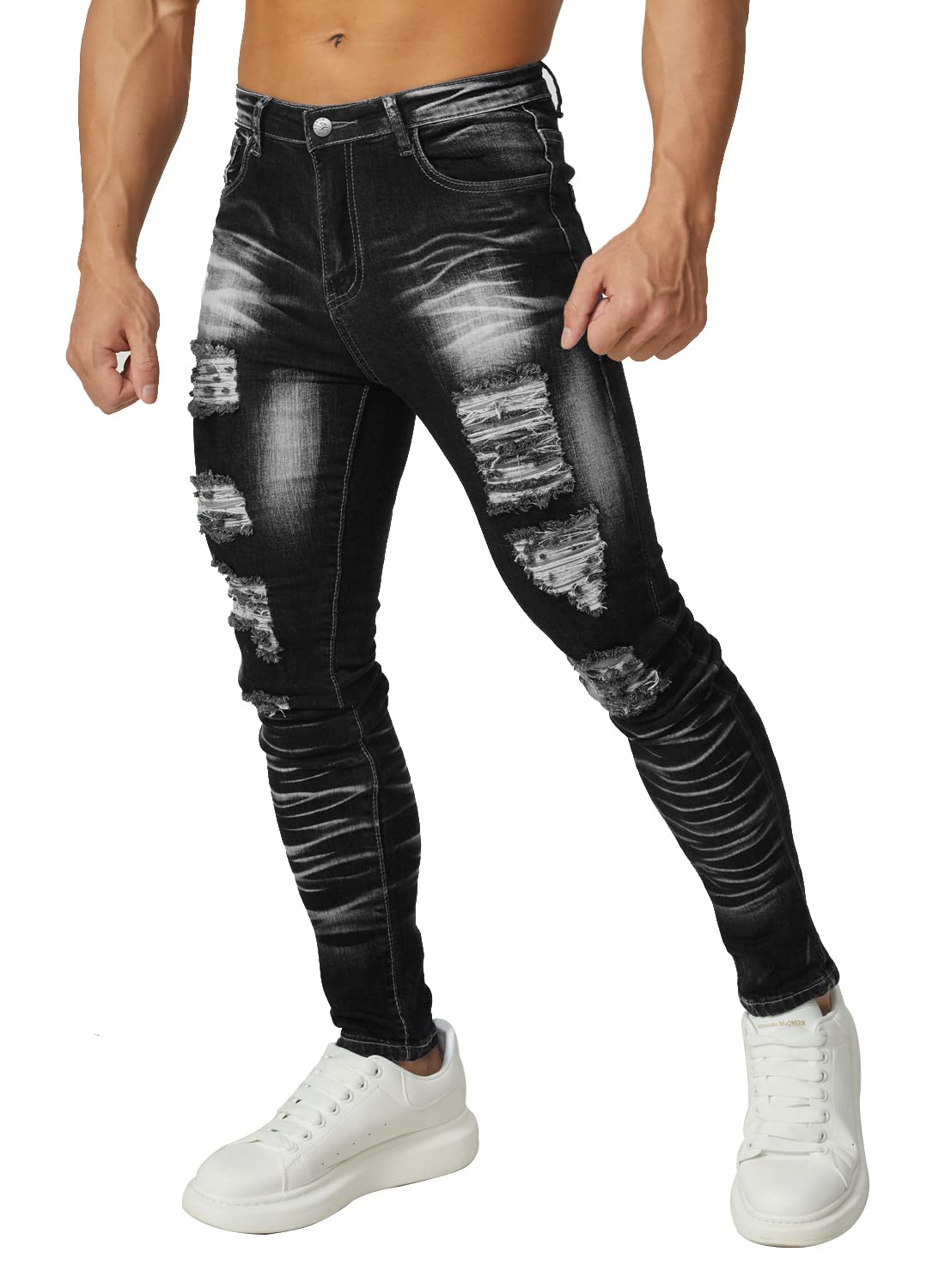 HUNGSON Men's Ripped Skinny Jeans Stretchy Slim Fit Jeans Pants for Men
