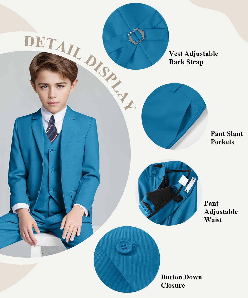 Visaccy Suit for Boys 5 Pieces Kids Tuxedo Boy Suits Slim Fit Suits Outfit for Wedding Navy Blue Size 20