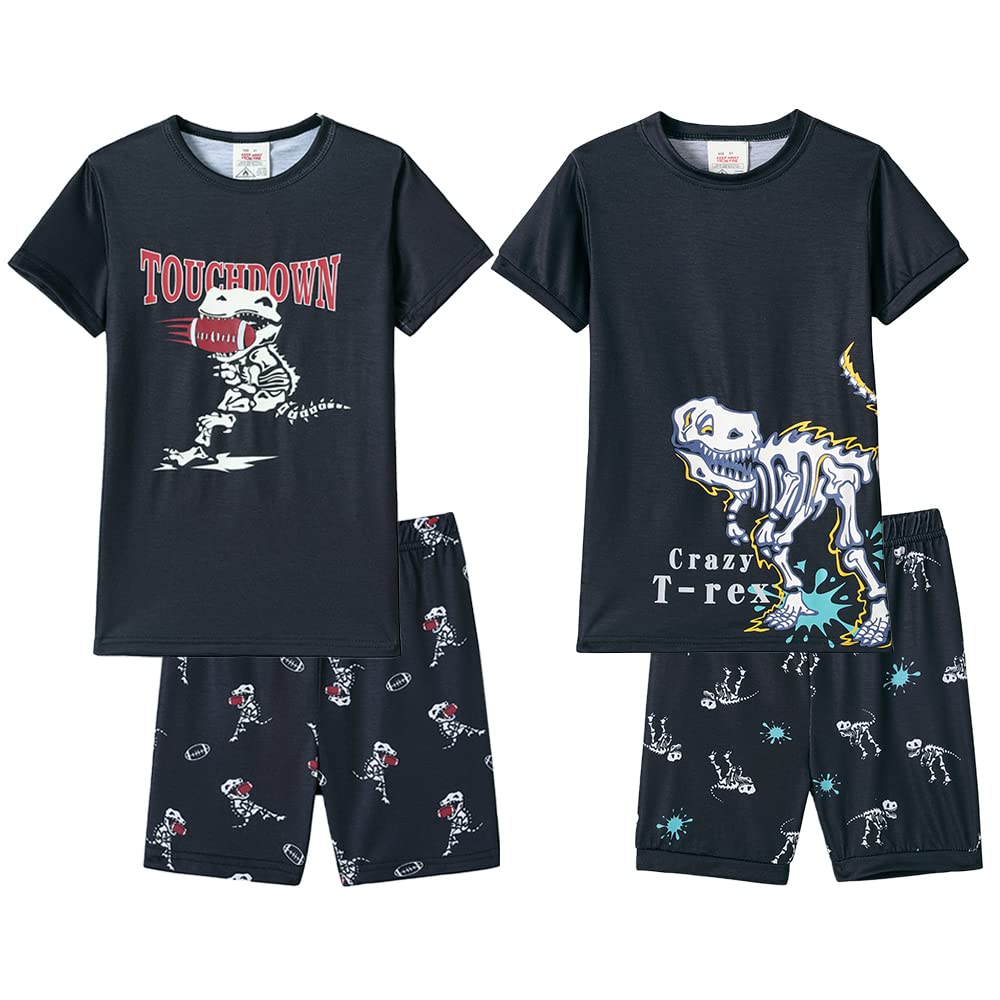 MyFav Big Boys Glow in Dark Skull Pjs Sleepwear Summer Pajama Shorts Sets, Skateboard, 14 Years