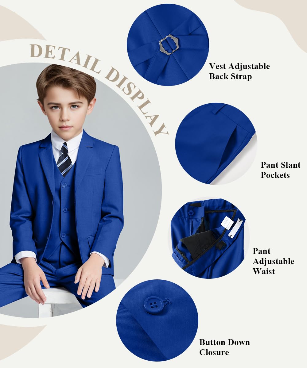 Visaccy Suit for Boys 5 Pieces Kids Tuxedo Boy Suits Slim Fit Suits Outfit for Wedding Navy Blue Size 20