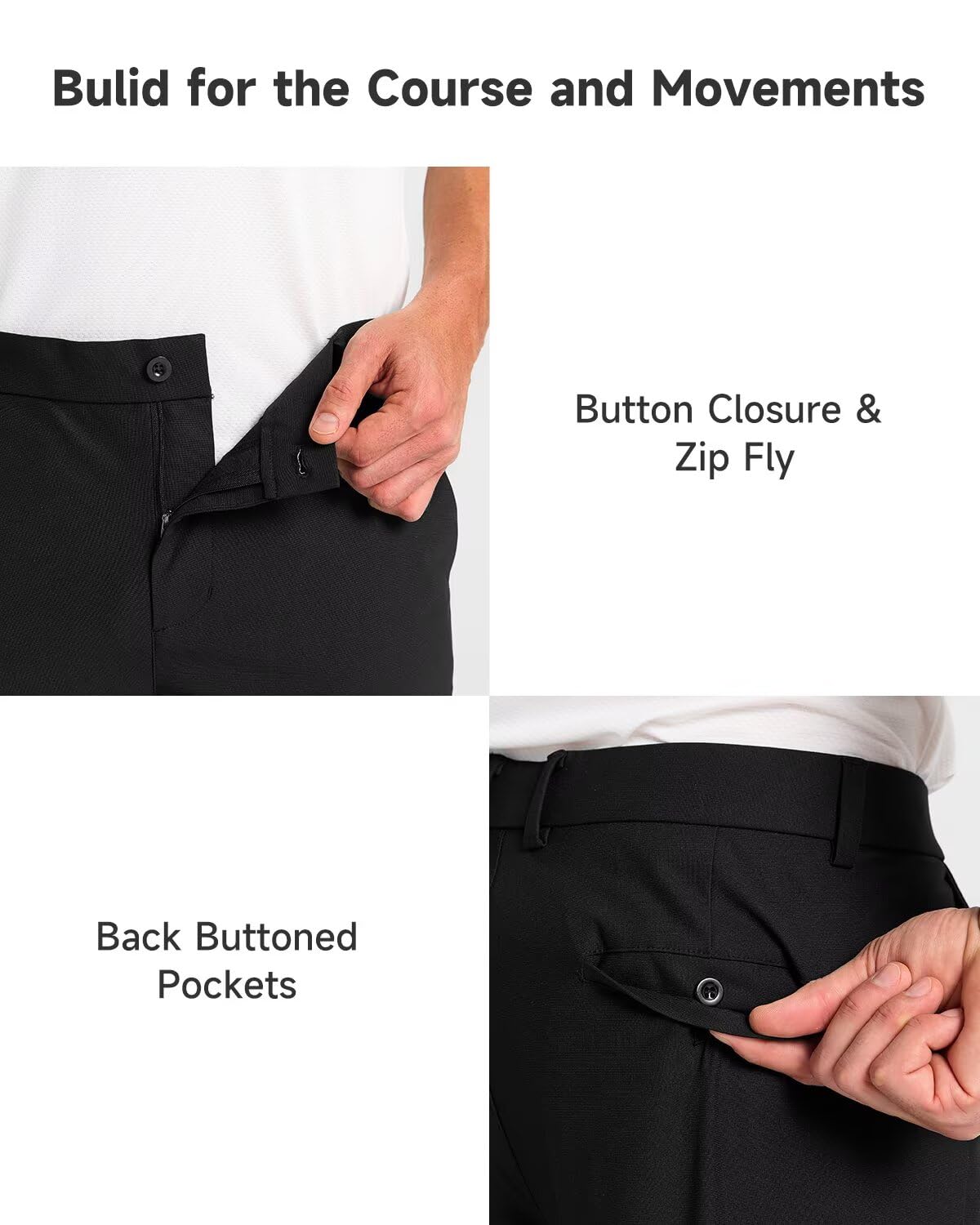 SNOWTEN Mens Golf Pants Classic Fit Stretch Work Dress Pants 30" Quick Dry Lightweight Casual Comfy Pants with Pockets Black 35w × 30L