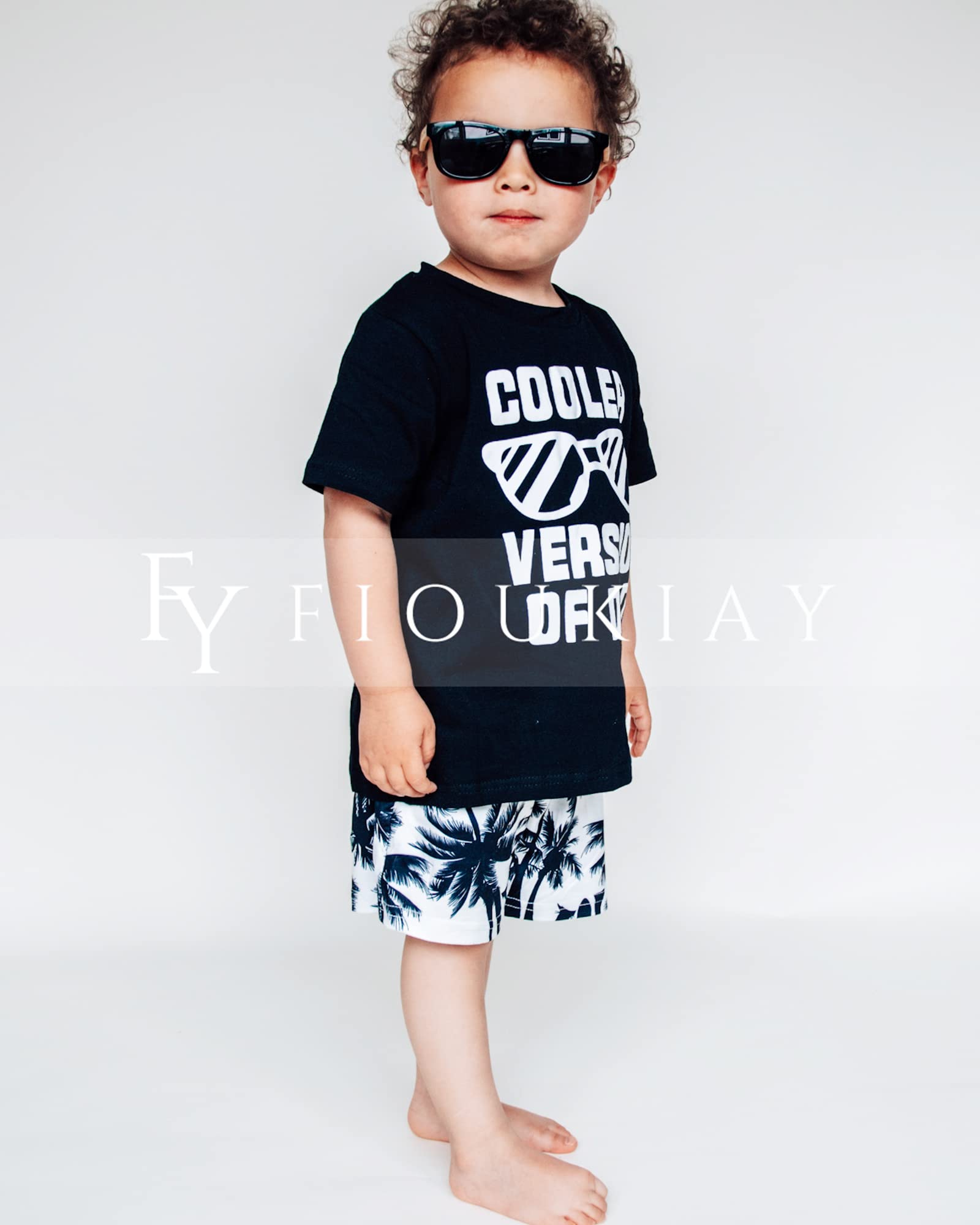 fioukiay 4T Black Toddler Boys Sring Summer Shorts Set Boys Letter Printed Palm Leaf Clothes Outfit