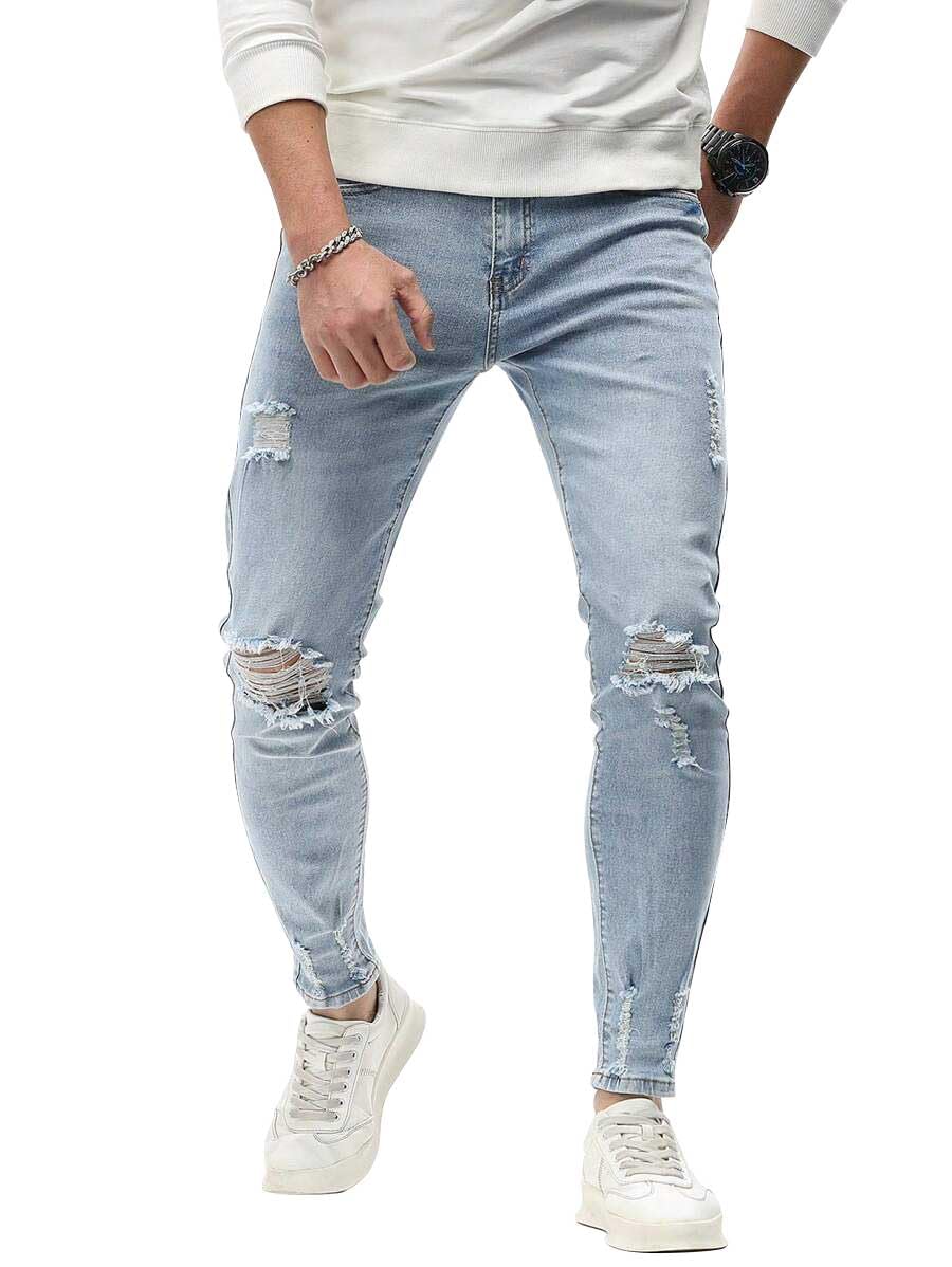 HUNGSON Men's Ripped Skinny Jeans Stretchy Slim Fit Jeans Pants for Men