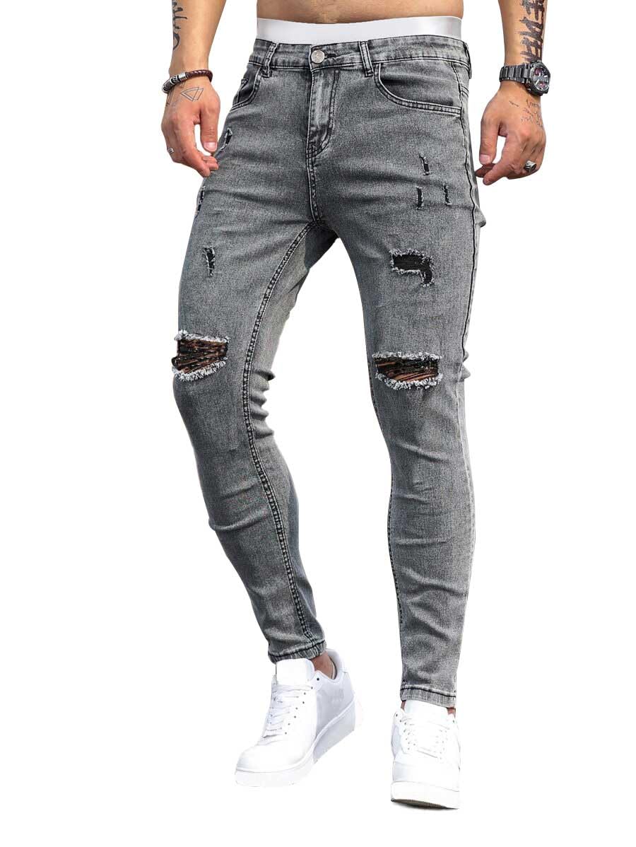 HUNGSON Men's Ripped Skinny Jeans Stretchy Slim Fit Jeans Pants for Men