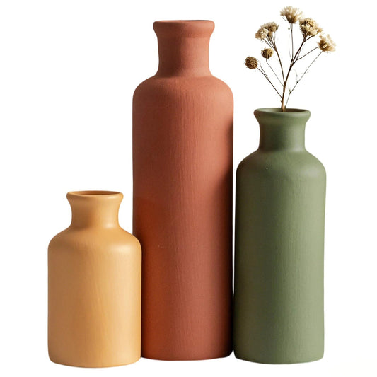 Modern Ceramic Vase Set of 3, Neutral Colors,